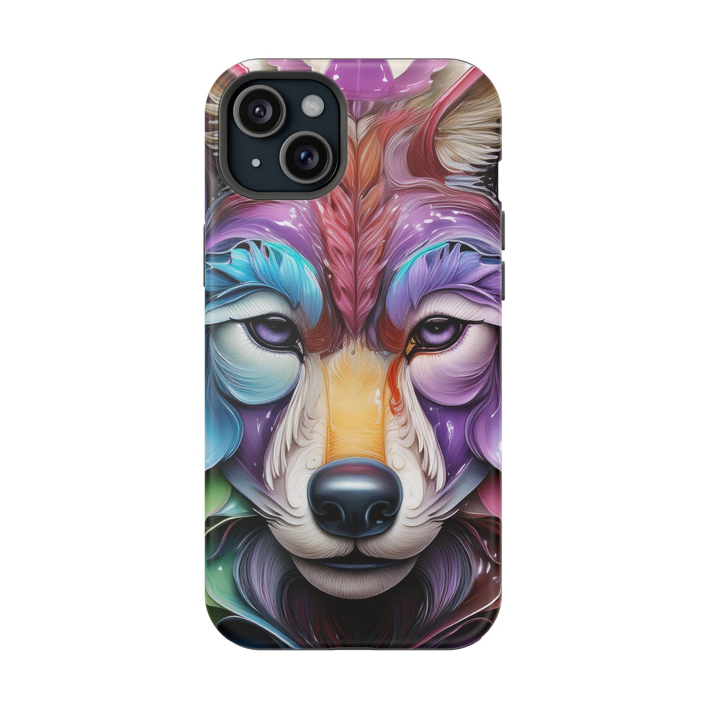 Mag Safe Vibrant Wolf Art - Colorful Wolf Design, Magnetic Phone Case, Trending iPhone Case