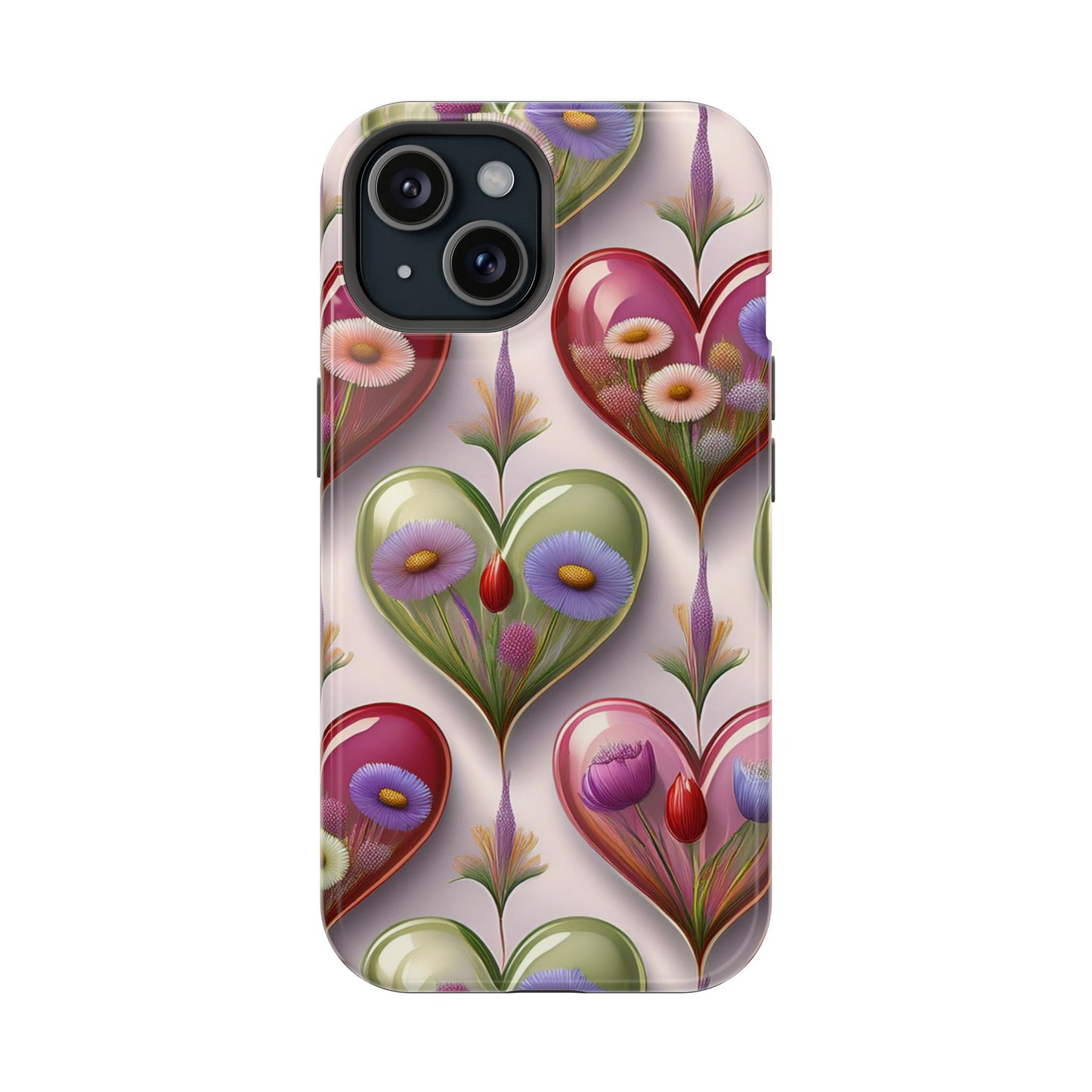MagSafe Hearts and Flowers Phone Case, Top Trending iPhone Phone Case, Vibrant Phone Case