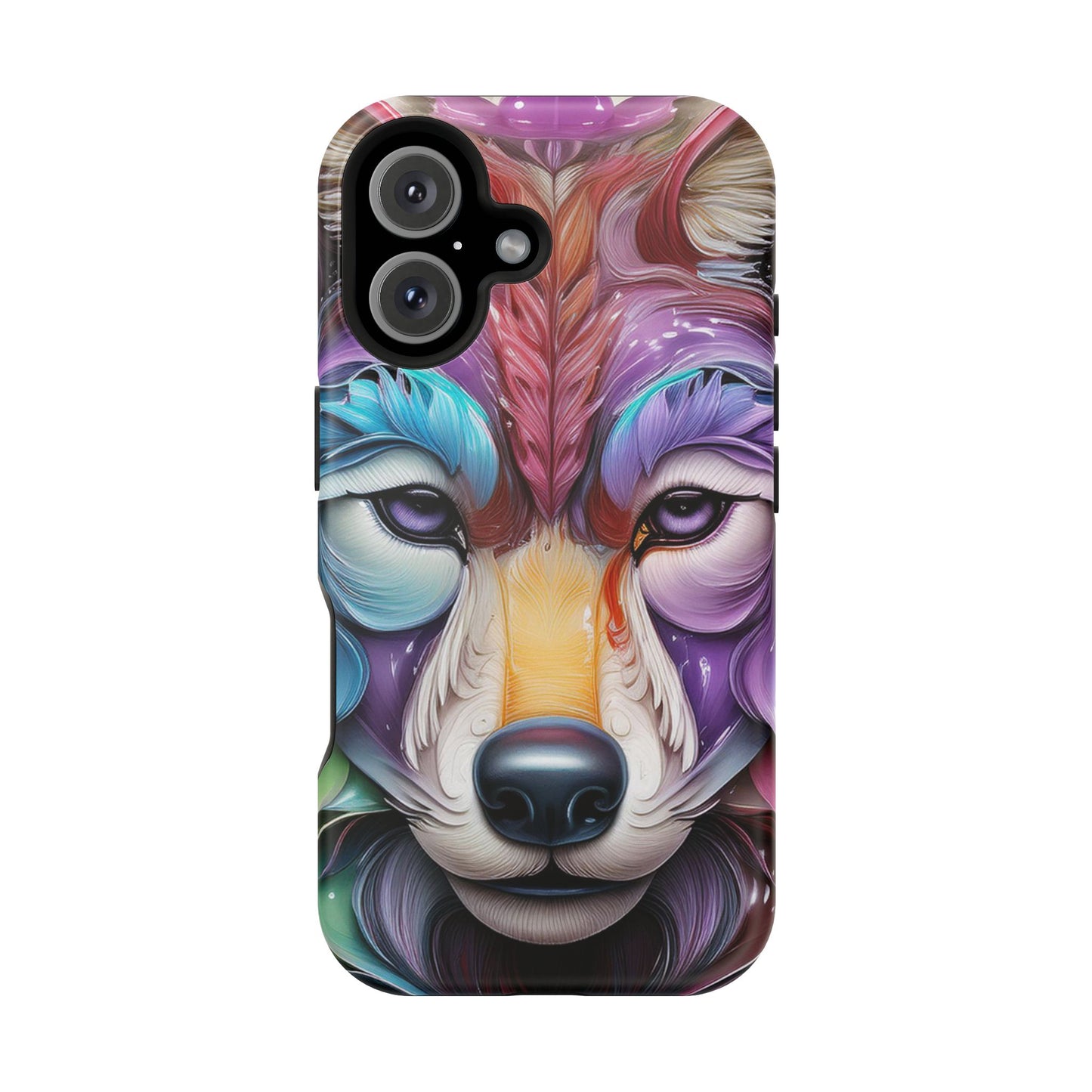 Mag Safe Vibrant Wolf Art - Colorful Wolf Design, Magnetic Phone Case, Trending iPhone Case