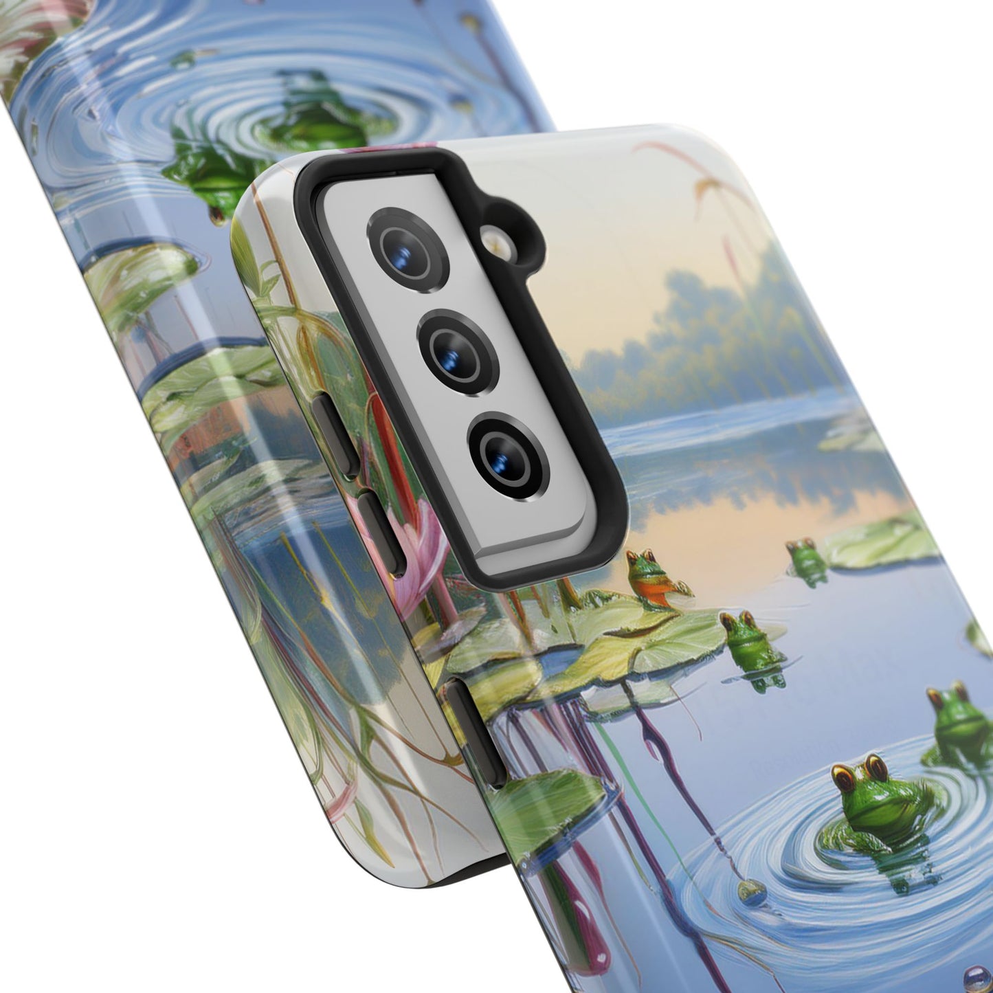 Lily Pads and Frogs Phone Case, Mountain View Raindrops Nature Scene for iPhone or Samsung Galaxy