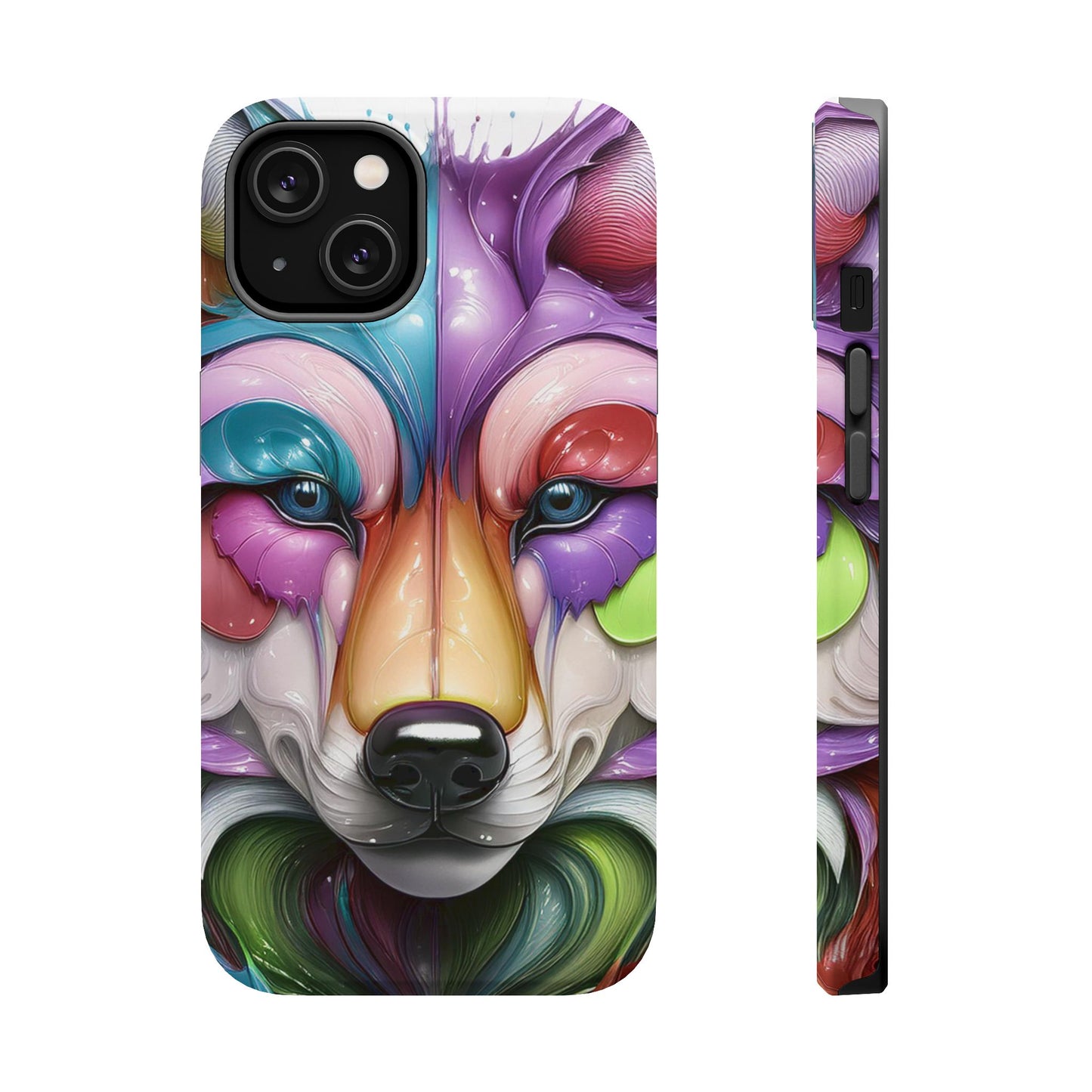MagSafe iPhone Case with Vibrant Wolf Design, Unique Trending Phone Case, Edgy Colored Wolf Art for iPhone 16, 15, 14, 13 Pro & Plus
