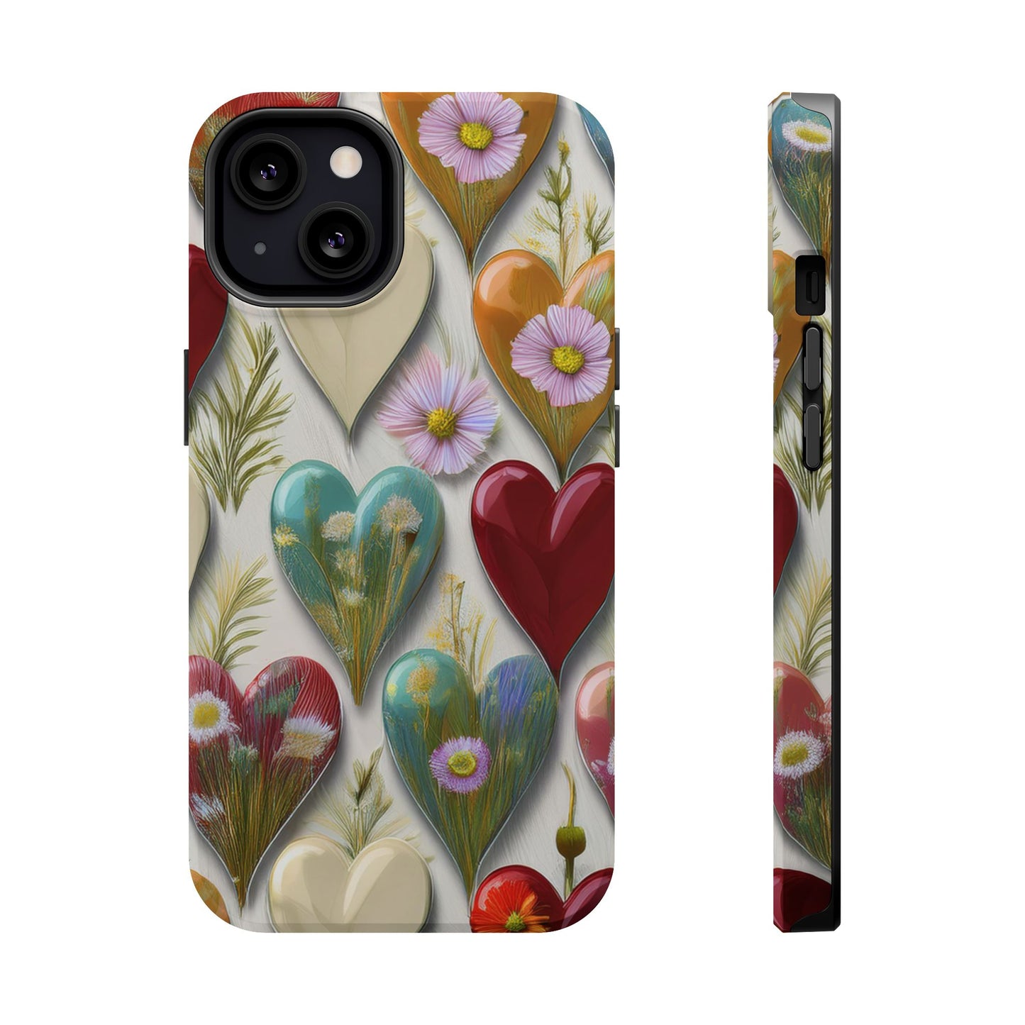 MagSafe Hearts and Flowers Phone Case, Top Trending iPhone Phone Case, Vibrant Phone Case