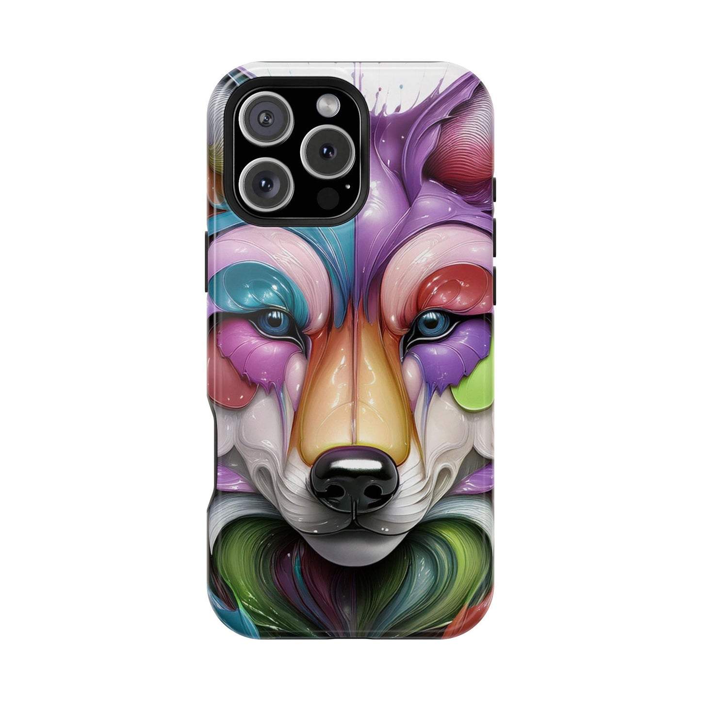 MagSafe iPhone Case with Vibrant Wolf Design, Unique Trending Phone Case, Edgy Colored Wolf Art for iPhone 16, 15, 14, 13 Pro & Plus