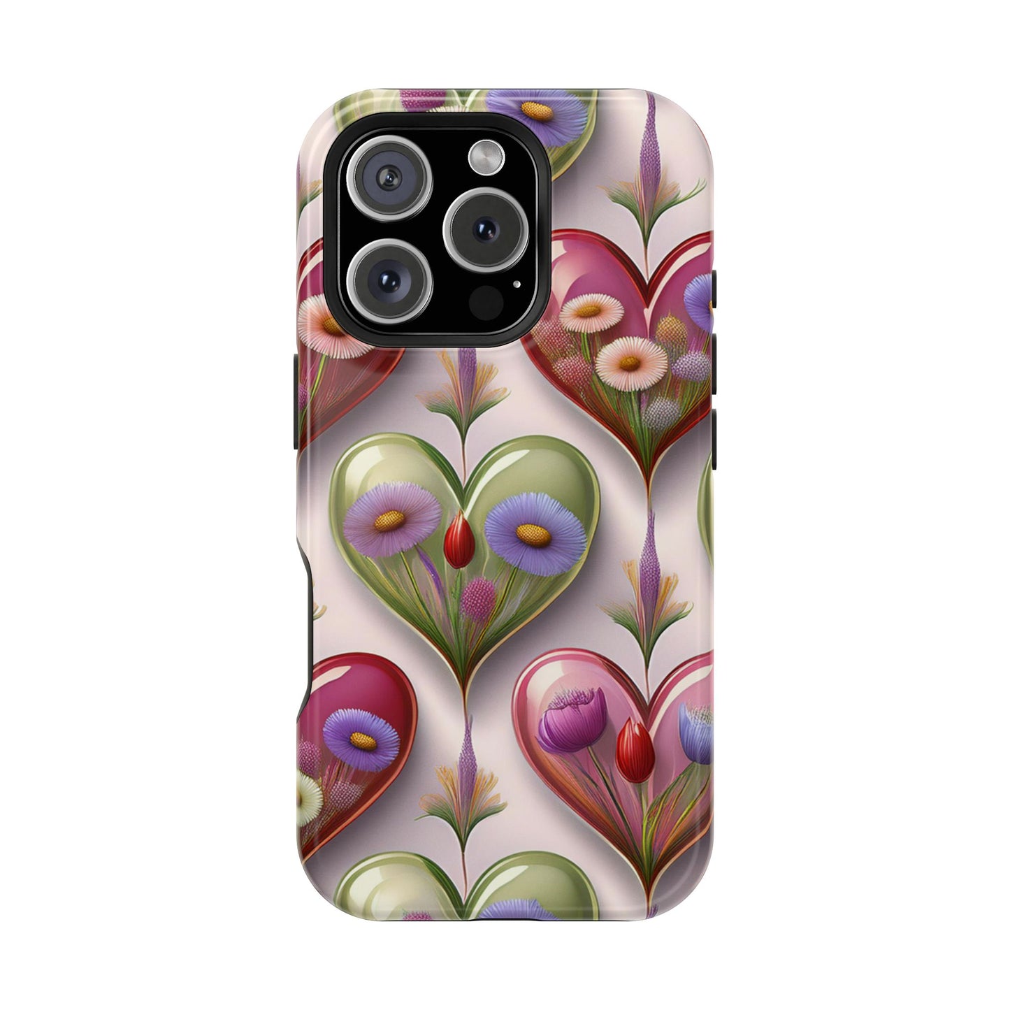 MagSafe Hearts and Flowers Phone Case, Top Trending iPhone Phone Case, Vibrant Phone Case