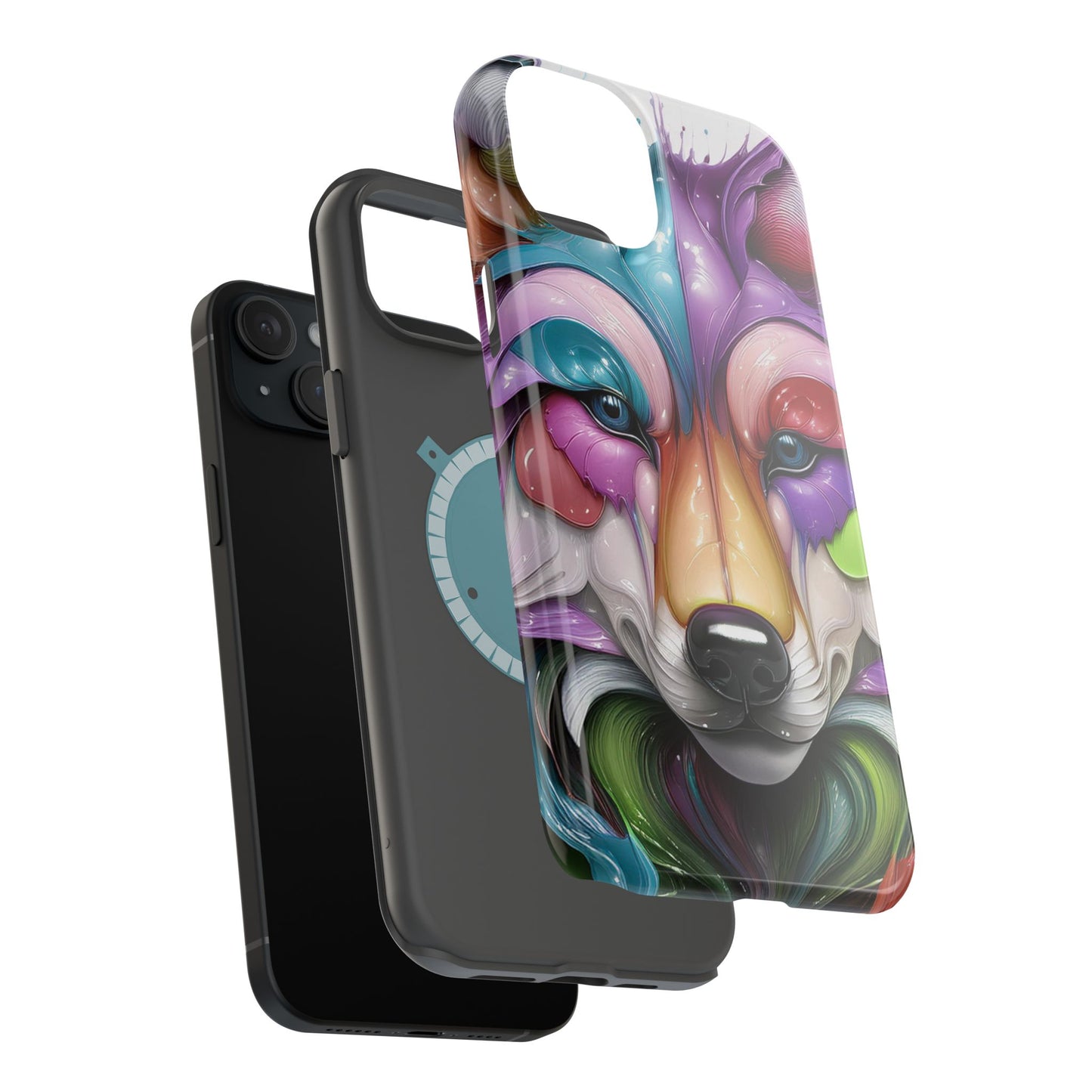 MagSafe iPhone Case with Vibrant Wolf Design, Unique Trending Phone Case, Edgy Colored Wolf Art for iPhone 16, 15, 14, 13 Pro & Plus