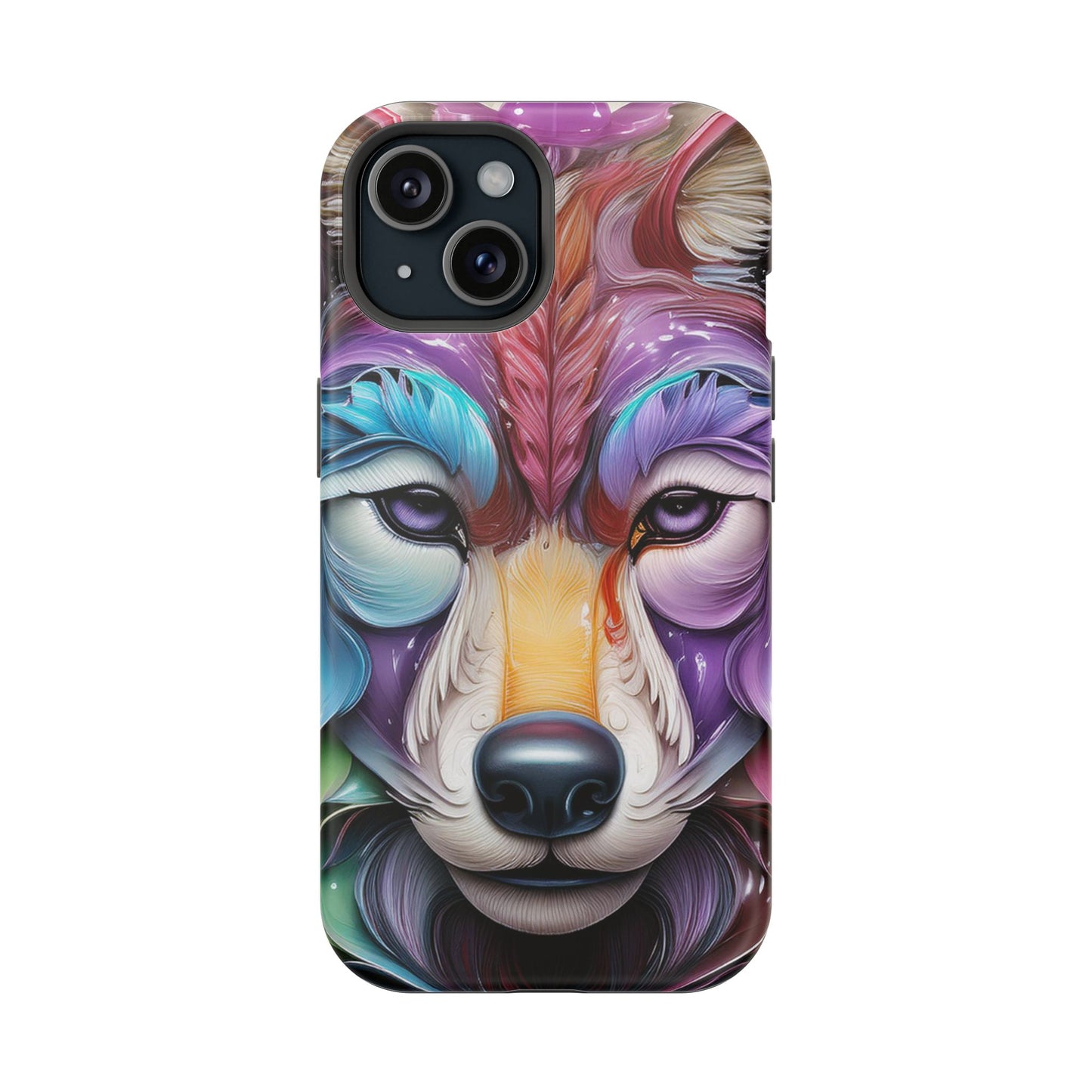 Mag Safe Vibrant Wolf Art - Colorful Wolf Design, Magnetic Phone Case, Trending iPhone Case