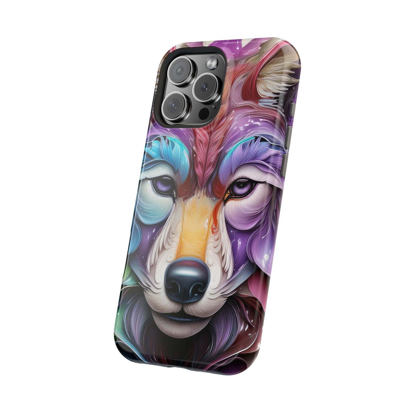 Mag Safe Vibrant Wolf Art - Colorful Wolf Design, Magnetic Phone Case, Trending iPhone Case