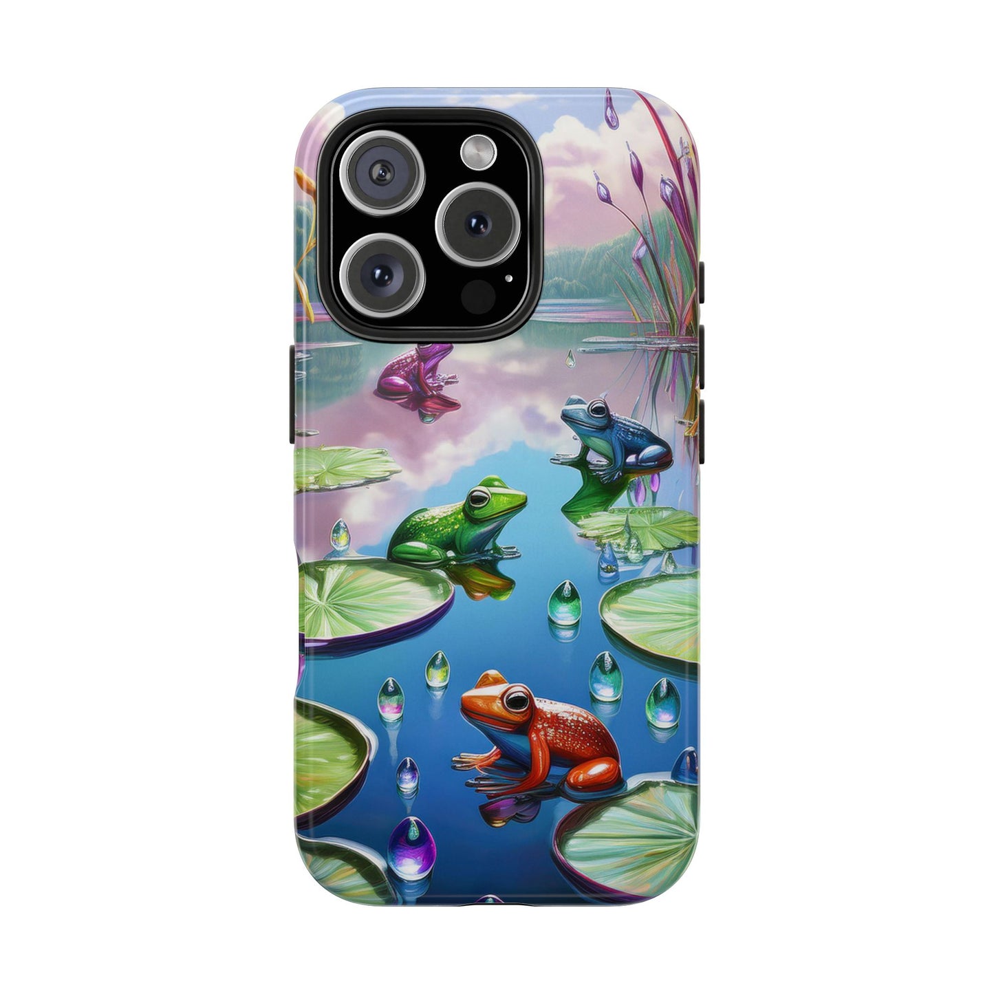 Lily Pads and Frogs Phone Case, Mountain View Raindrops Nature Scene for iPhone or Samsung Galaxy