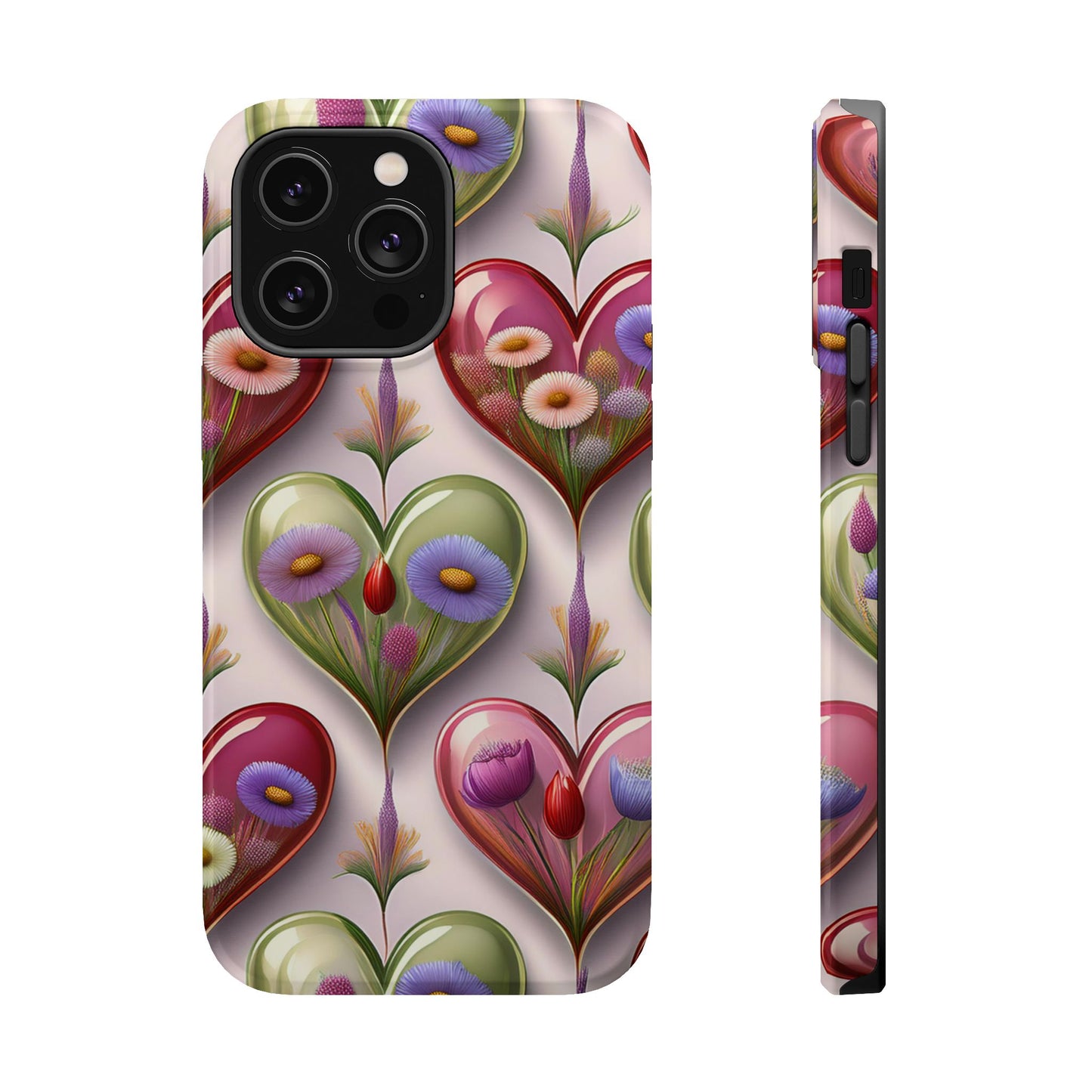 MagSafe Hearts and Flowers Phone Case, Top Trending iPhone Phone Case, Vibrant Phone Case