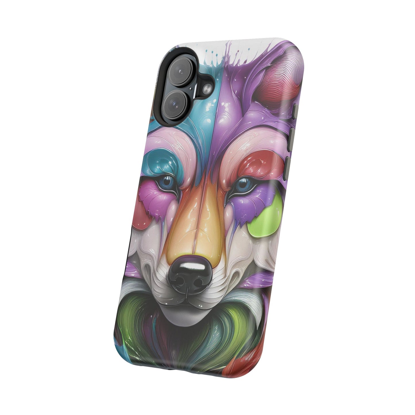 MagSafe iPhone Case with Vibrant Wolf Design, Unique Trending Phone Case, Edgy Colored Wolf Art for iPhone 16, 15, 14, 13 Pro & Plus