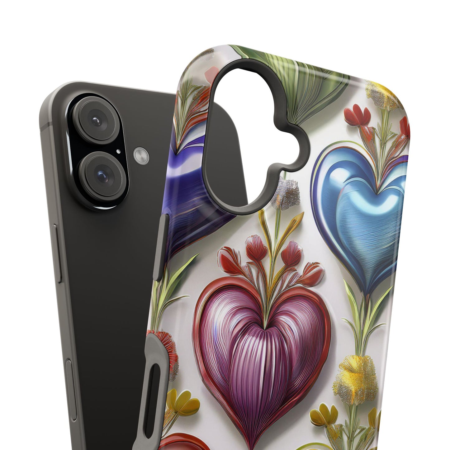 iPhone MagSafe Hearts and Flowers Phone Case, Luxury Mobil Case