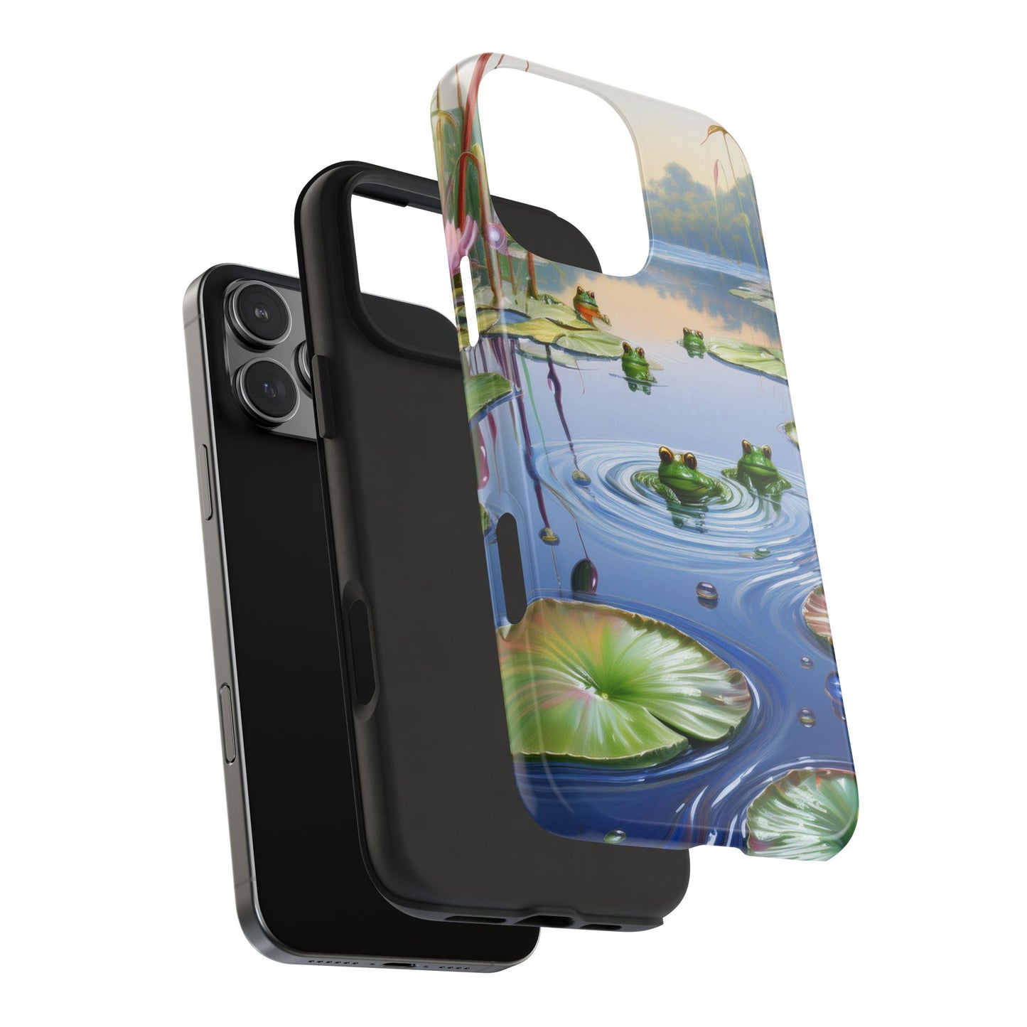 Lily Pads and Frogs Phone Case, Mountain View Raindrops Nature Scene for iPhone or Samsung Galaxy