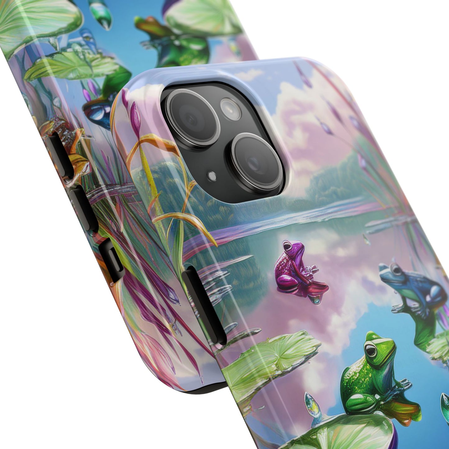 Lily Pads and Frogs Phone Case, Mountain View Raindrops Nature Scene for iPhone or Samsung Galaxy