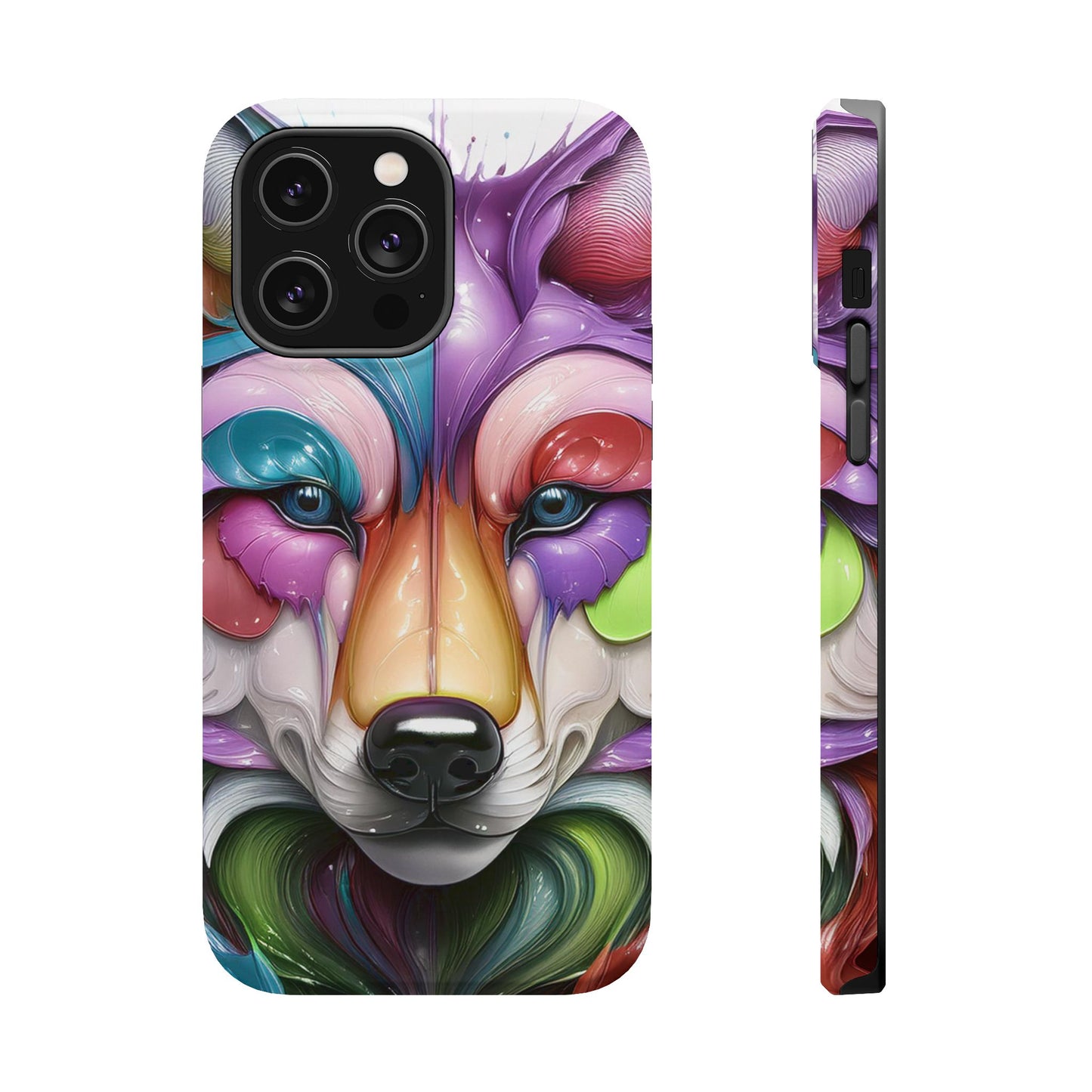 MagSafe iPhone Case with Vibrant Wolf Design, Unique Trending Phone Case, Edgy Colored Wolf Art for iPhone 16, 15, 14, 13 Pro & Plus
