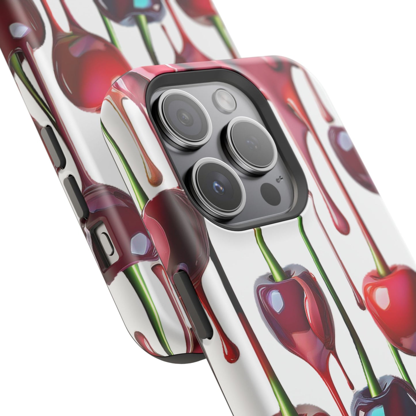 Dripping Cherry Phone Case - Cherry Design, White iPhone Magnetic Phone Case