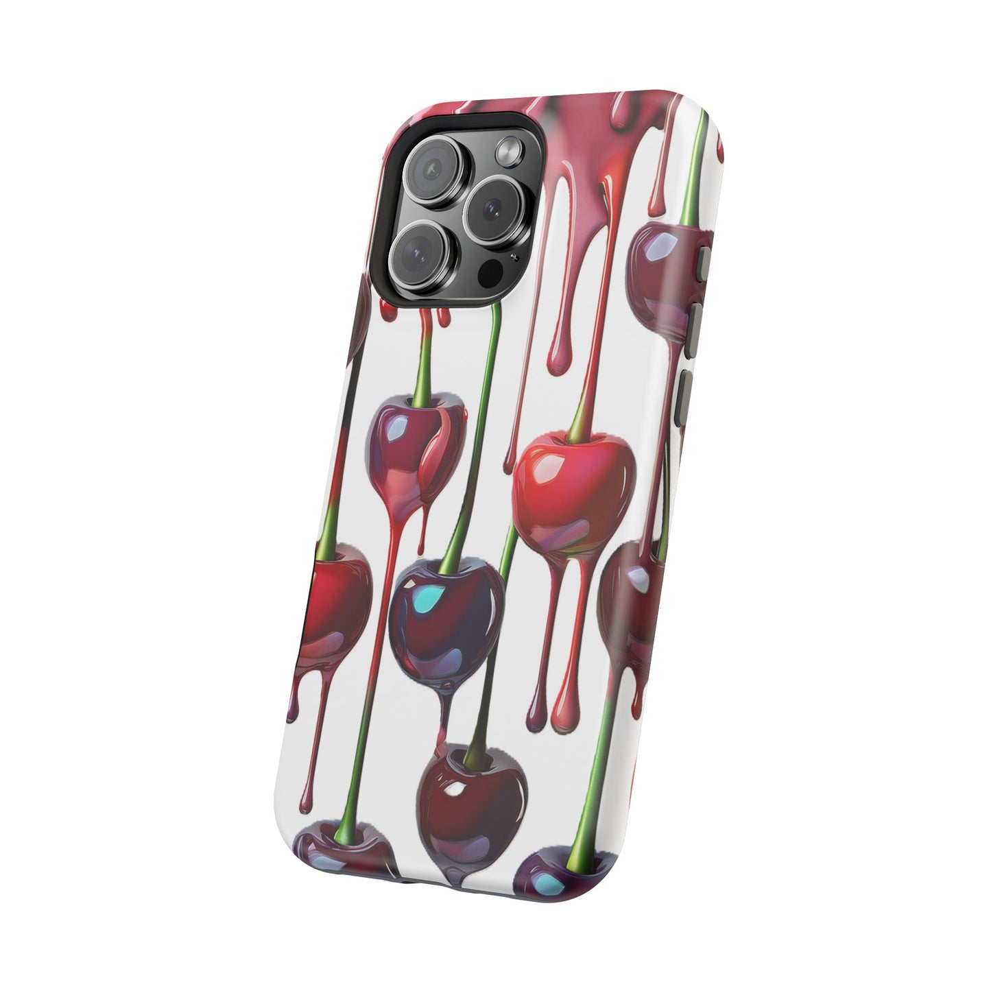 Dripping Cherry Phone Case - Cherry Design, White iPhone Magnetic Phone Case