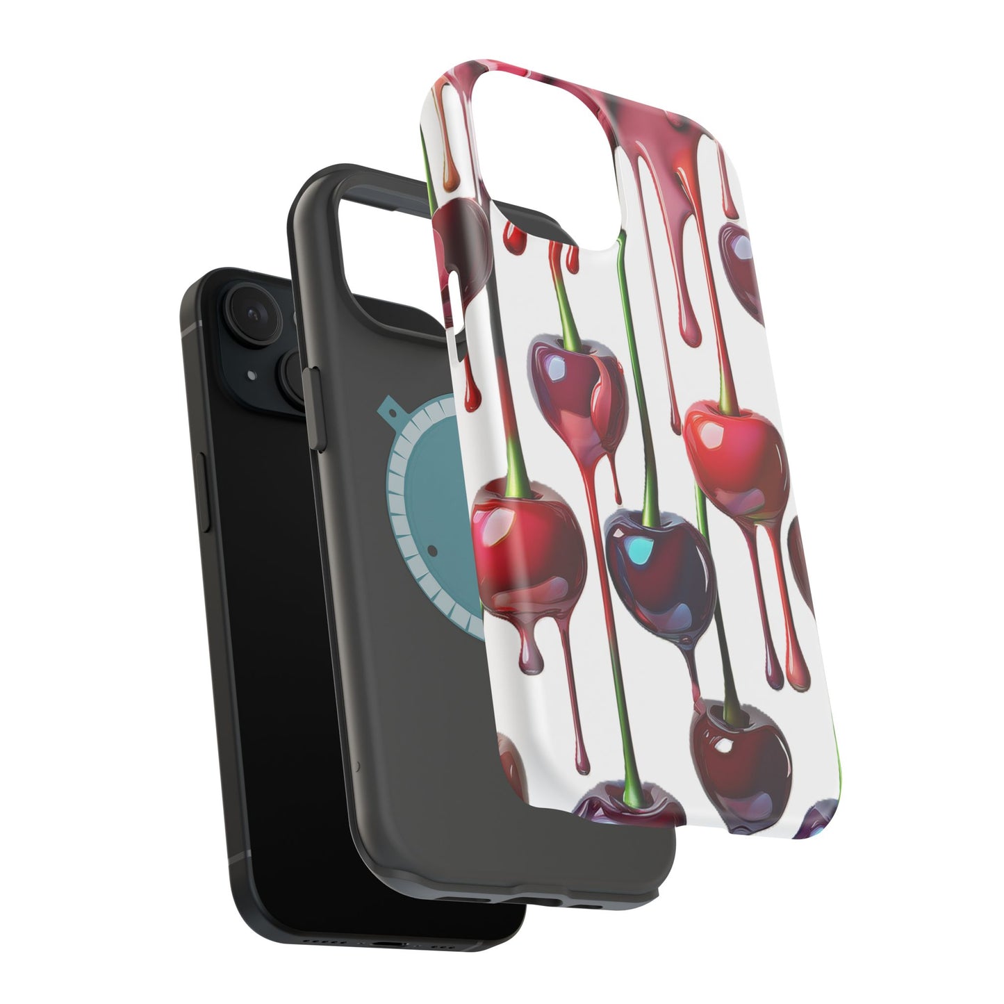Dripping Cherry Phone Case - Cherry Design, White iPhone Magnetic Phone Case