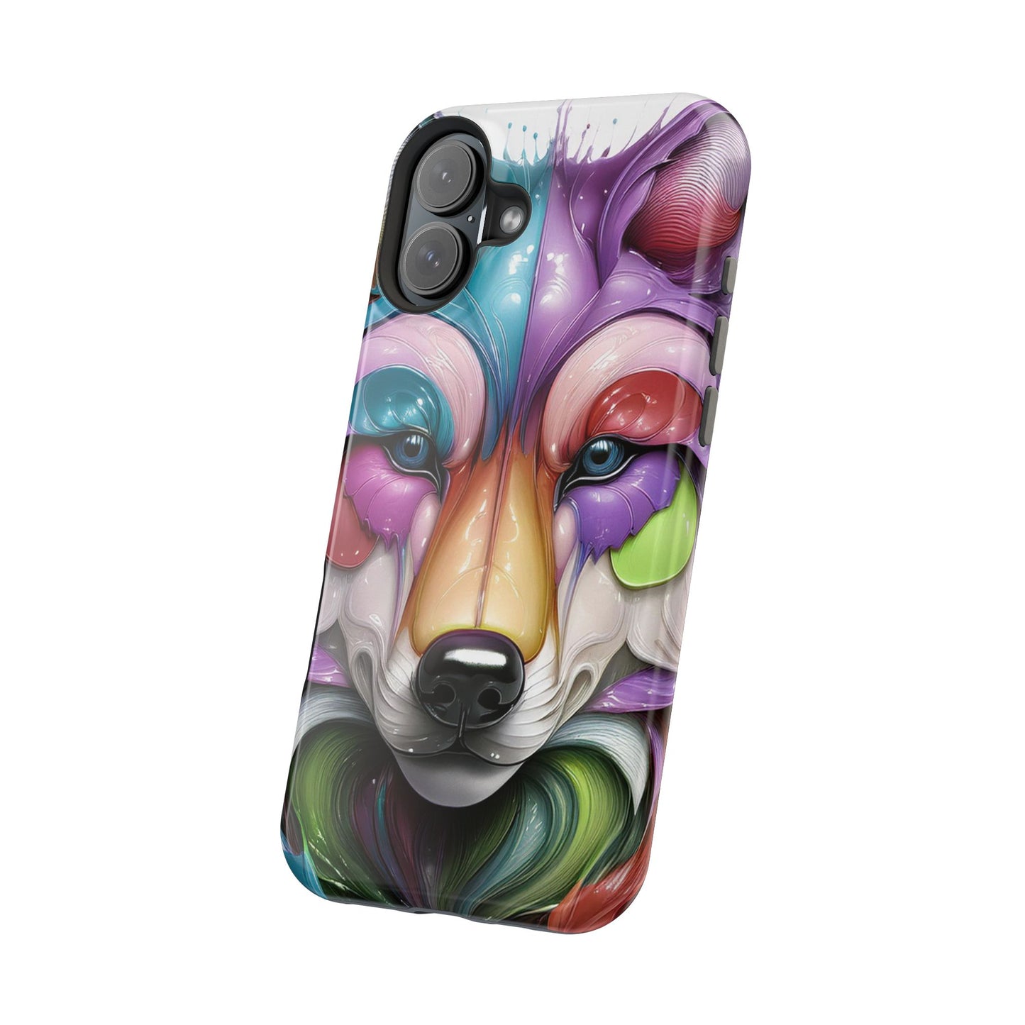 MagSafe iPhone Case with Vibrant Wolf Design, Unique Trending Phone Case, Edgy Colored Wolf Art for iPhone 16, 15, 14, 13 Pro & Plus