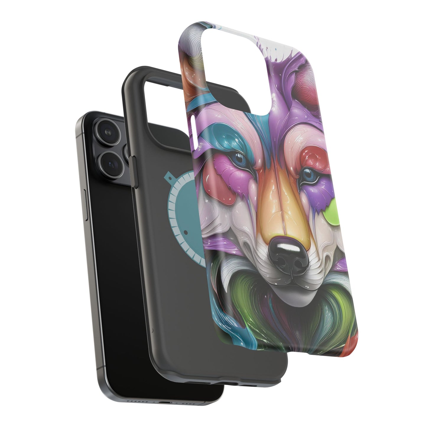 MagSafe iPhone Case with Vibrant Wolf Design, Unique Trending Phone Case, Edgy Colored Wolf Art for iPhone 16, 15, 14, 13 Pro & Plus