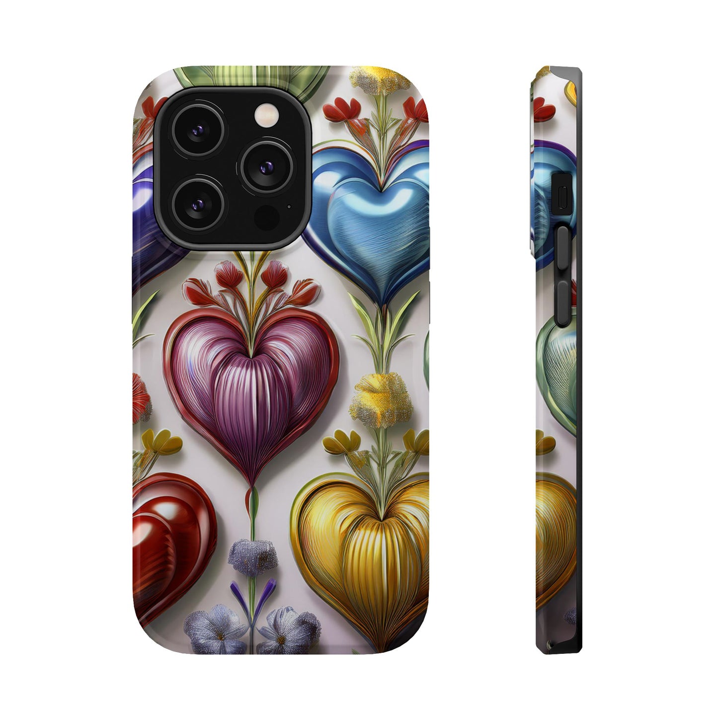 iPhone MagSafe Hearts and Flowers Phone Case, Luxury Mobil Case