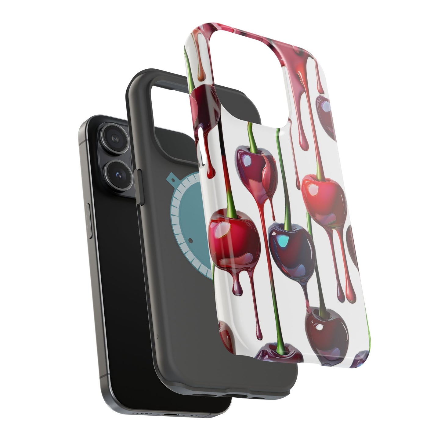 Dripping Cherry Phone Case - Cherry Design, White iPhone Magnetic Phone Case