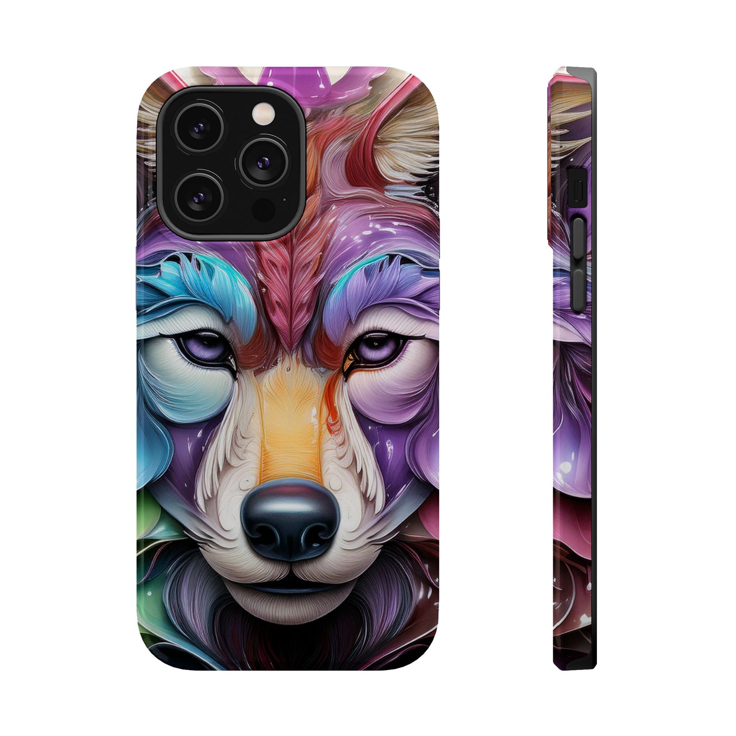 Mag Safe Vibrant Wolf Art - Colorful Wolf Design, Magnetic Phone Case, Trending iPhone Case