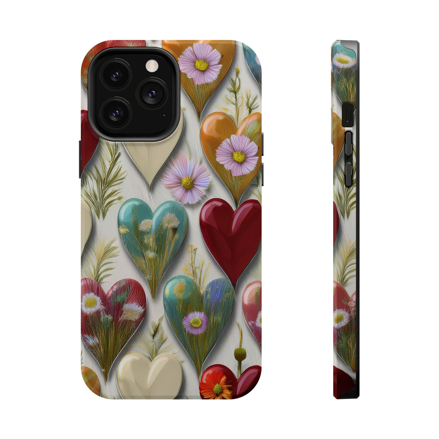 MagSafe Hearts and Flowers Phone Case, Top Trending iPhone Phone Case, Vibrant Phone Case