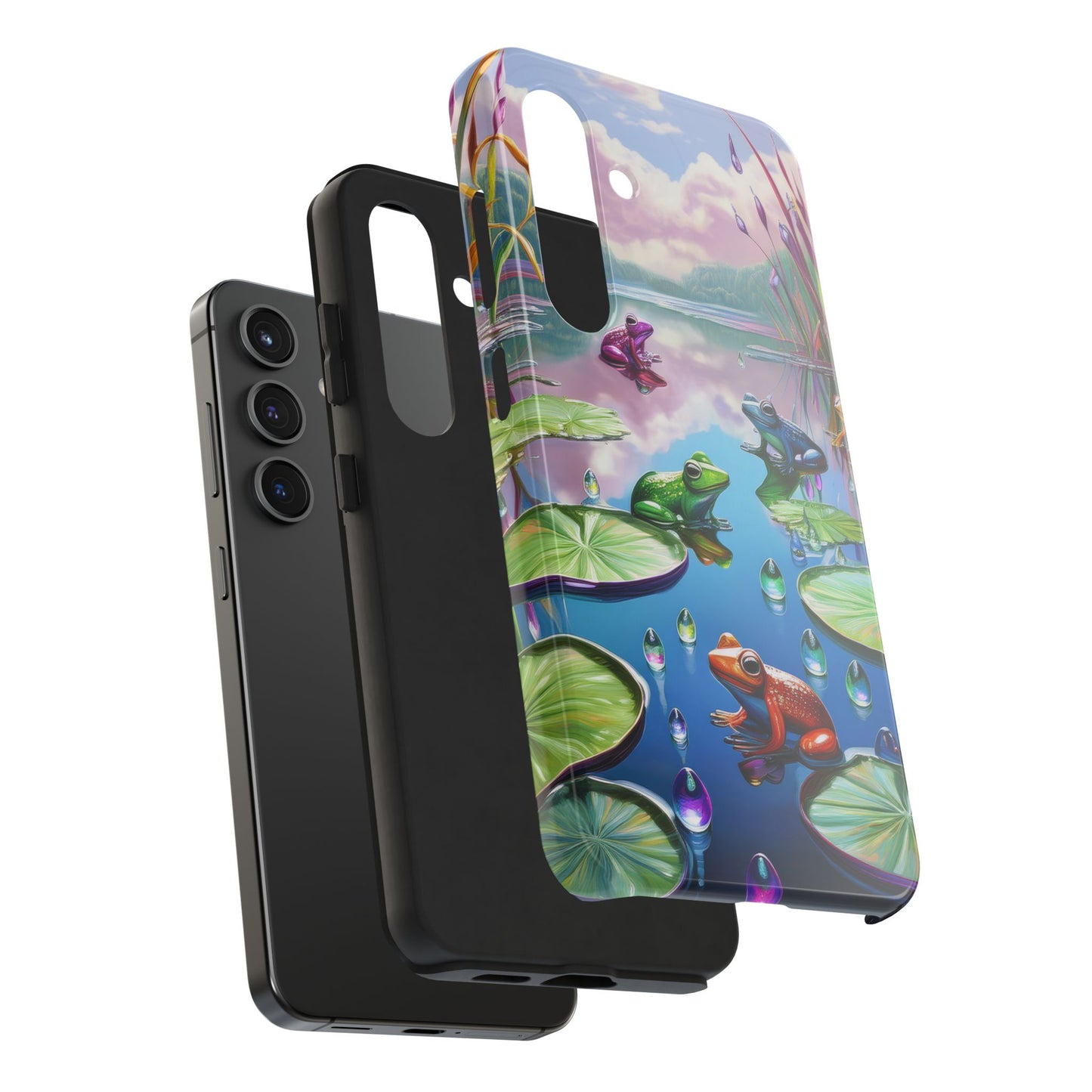 Lily Pads and Frogs Phone Case, Mountain View Raindrops Nature Scene for iPhone or Samsung Galaxy