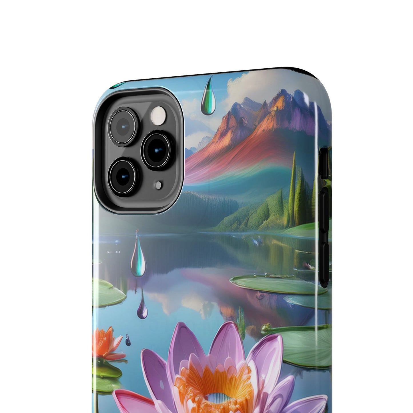 Lily Pads Phone Case, Mountain View Raindrops Nature Scene for iPhone or Samsung Galaxy, Pink Green Blue