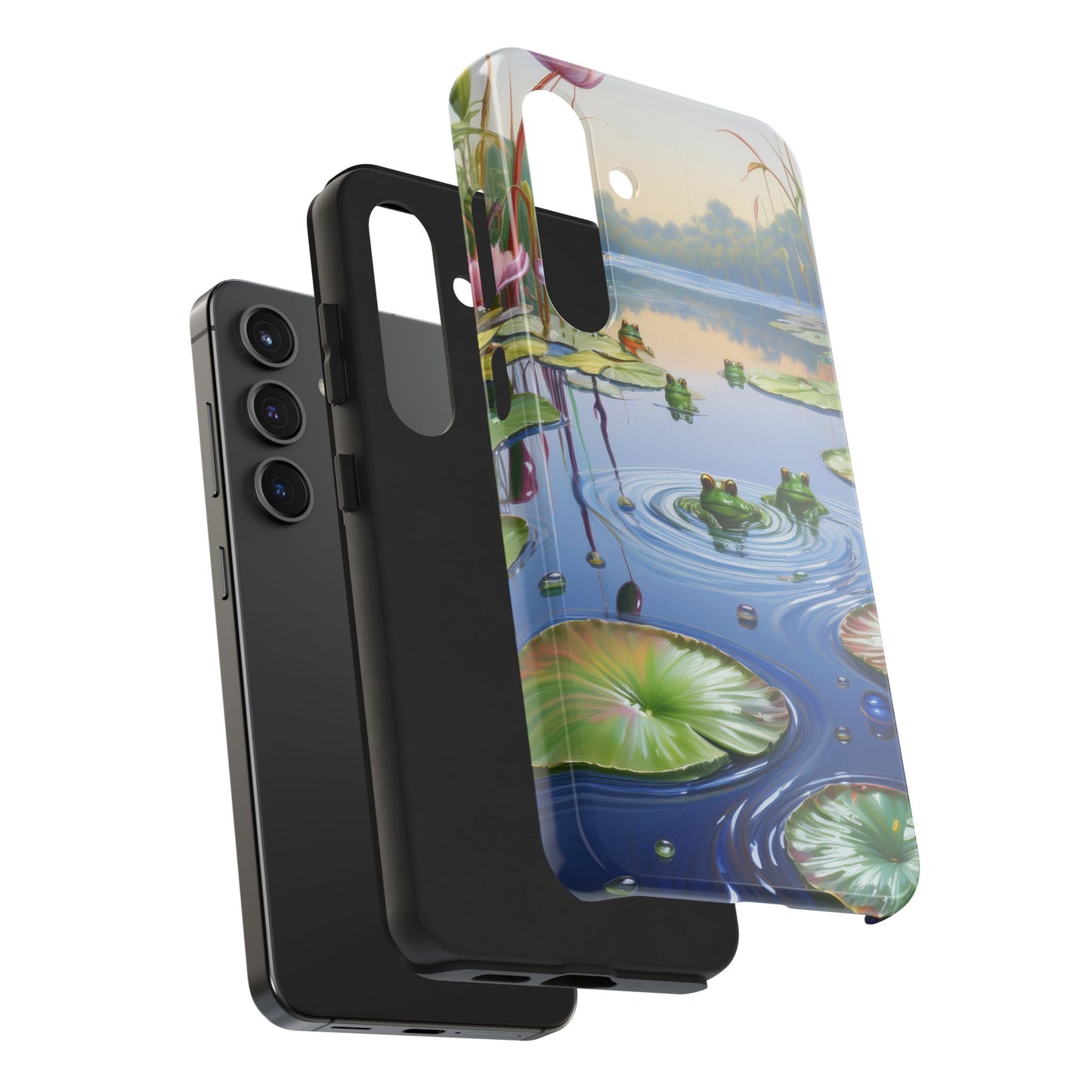 Lily Pads and Frogs Phone Case, Mountain View Raindrops Nature Scene for iPhone or Samsung Galaxy