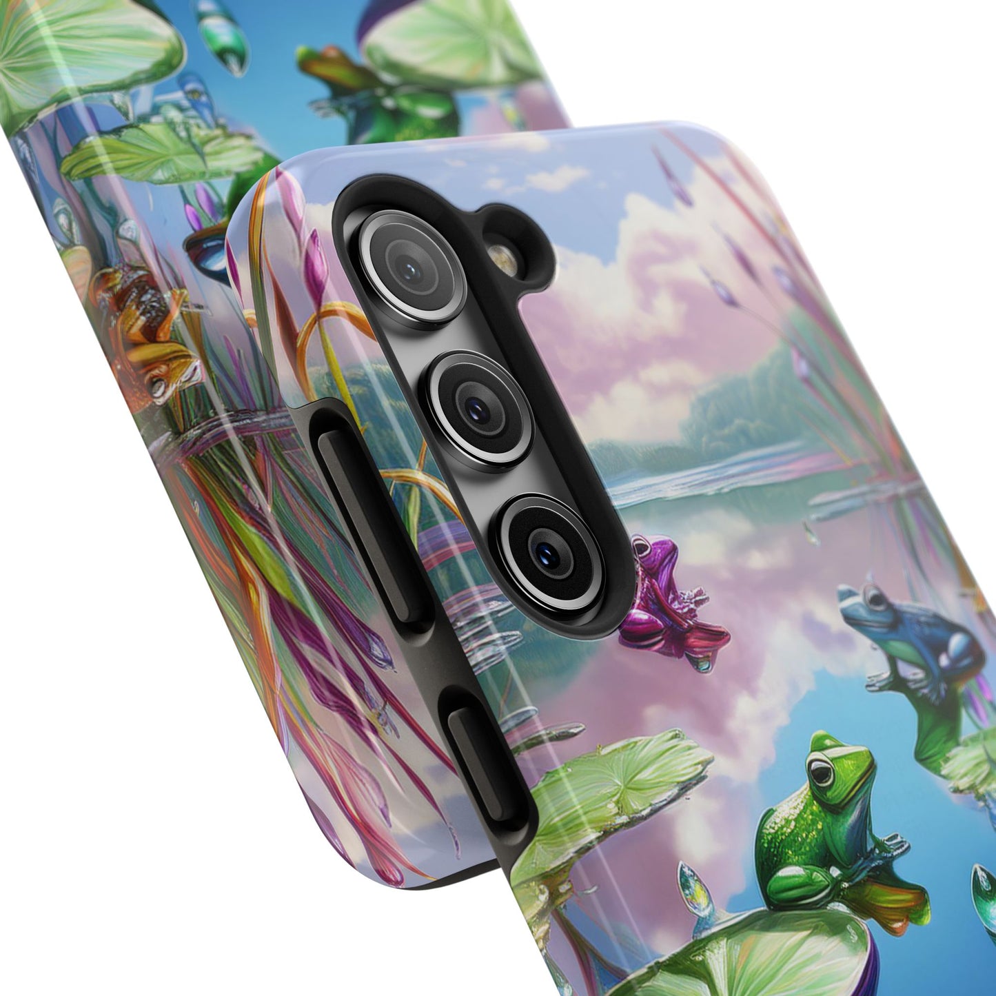 Lily Pads and Frogs Phone Case, Mountain View Raindrops Nature Scene for iPhone or Samsung Galaxy