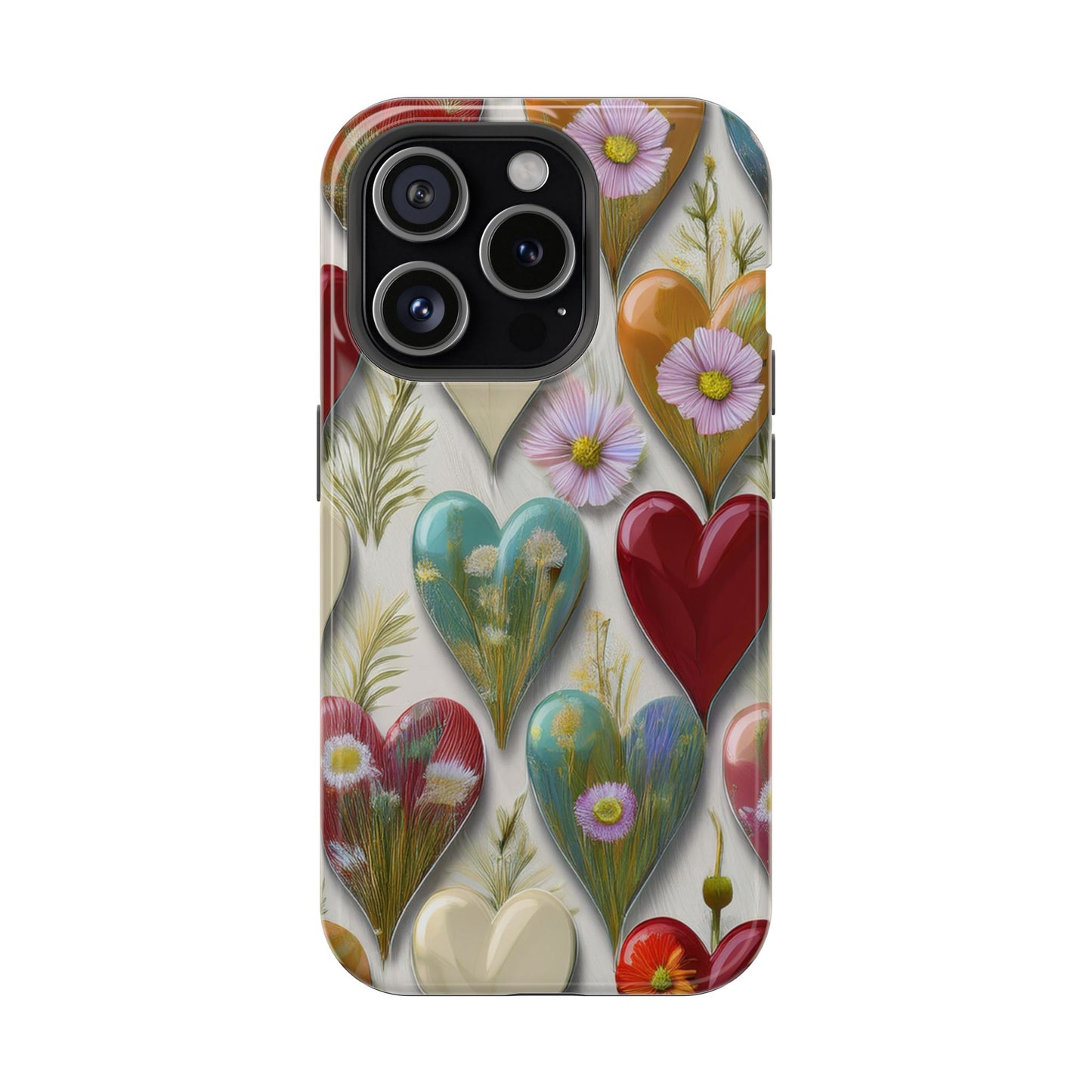 MagSafe Hearts and Flowers Phone Case, Top Trending iPhone Phone Case, Vibrant Phone Case