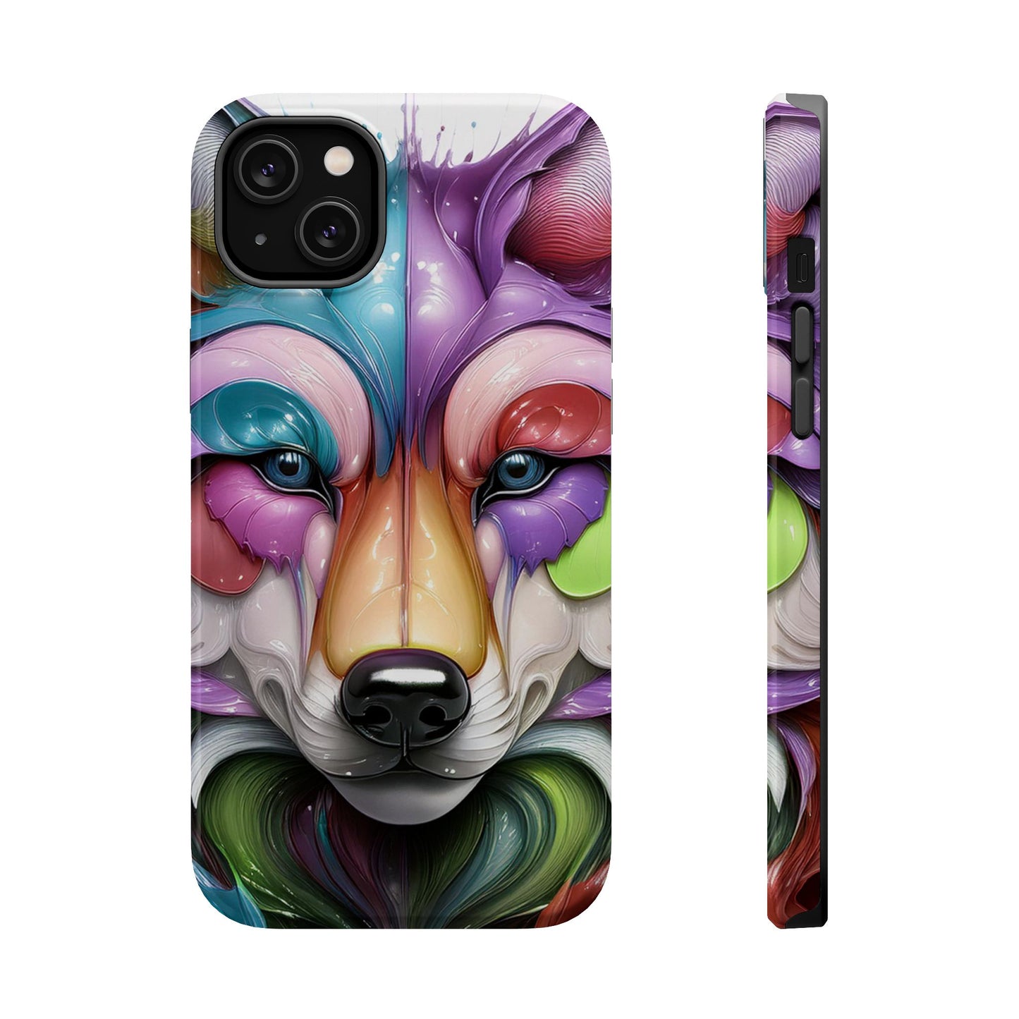 MagSafe iPhone Case with Vibrant Wolf Design, Unique Trending Phone Case, Edgy Colored Wolf Art for iPhone 16, 15, 14, 13 Pro & Plus