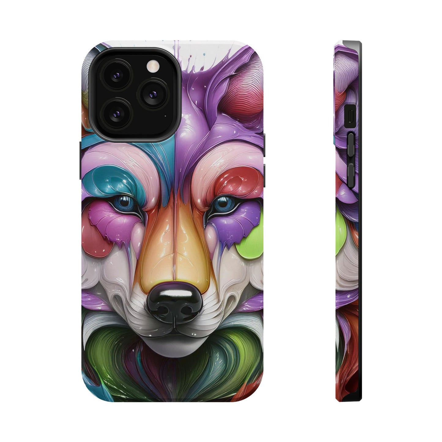 MagSafe iPhone Case with Vibrant Wolf Design, Unique Trending Phone Case, Edgy Colored Wolf Art for iPhone 16, 15, 14, 13 Pro & Plus