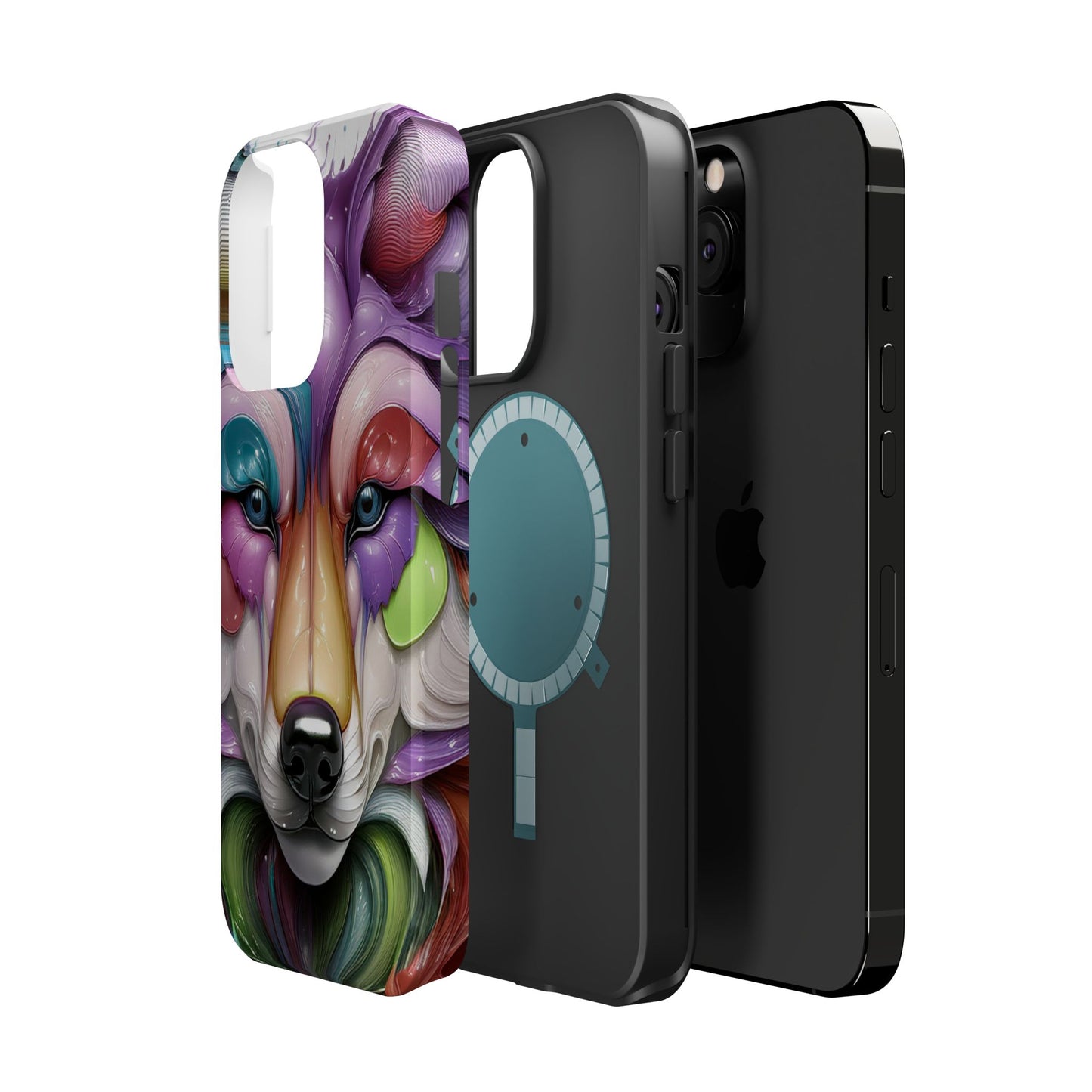 MagSafe iPhone Case with Vibrant Wolf Design, Unique Trending Phone Case, Edgy Colored Wolf Art for iPhone 16, 15, 14, 13 Pro & Plus