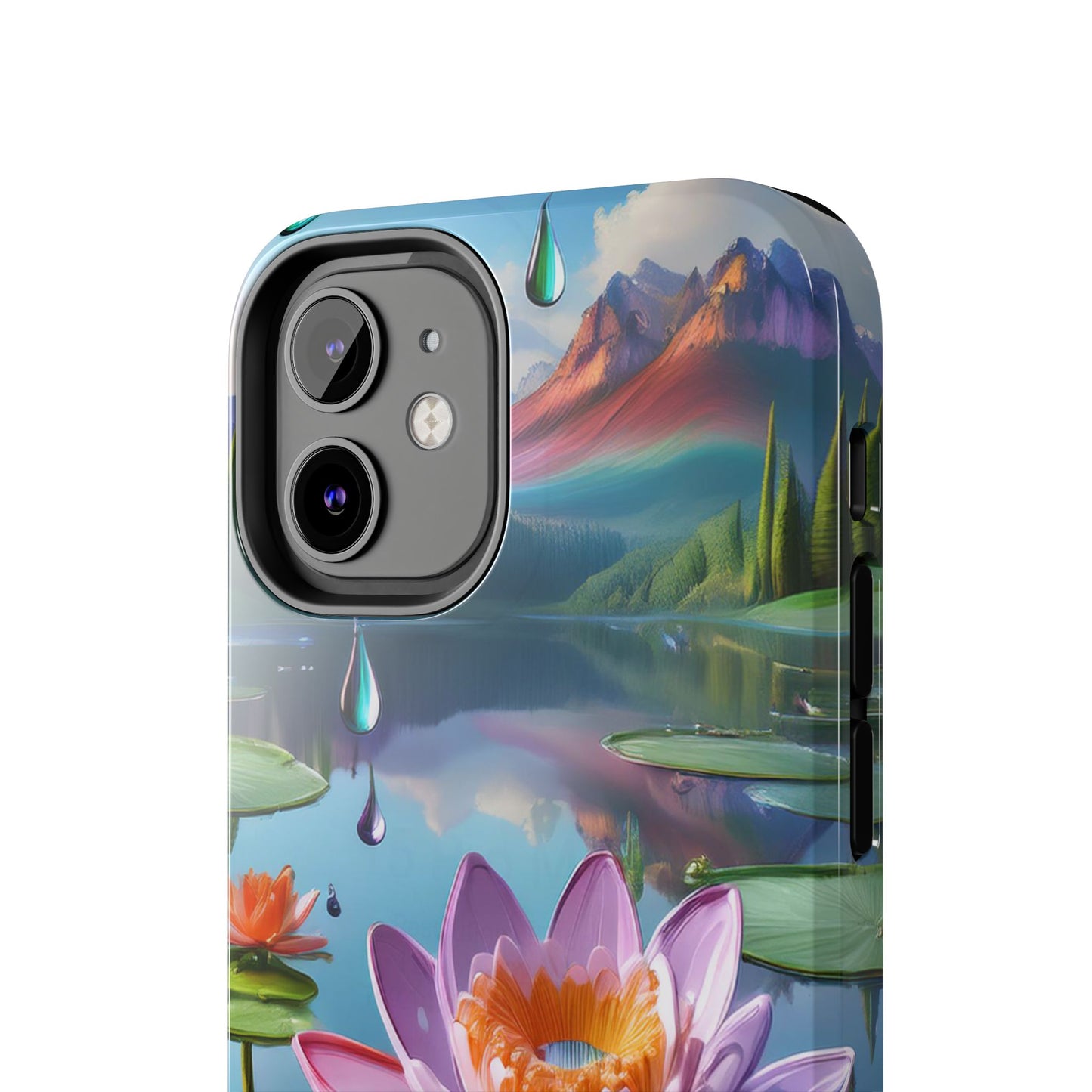 Lily Pads Phone Case, Mountain View Raindrops Nature Scene for iPhone or Samsung Galaxy, Pink Green Blue
