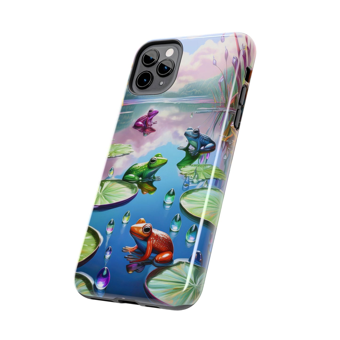 Lily Pads and Frogs Phone Case, Mountain View Raindrops Nature Scene for iPhone or Samsung Galaxy