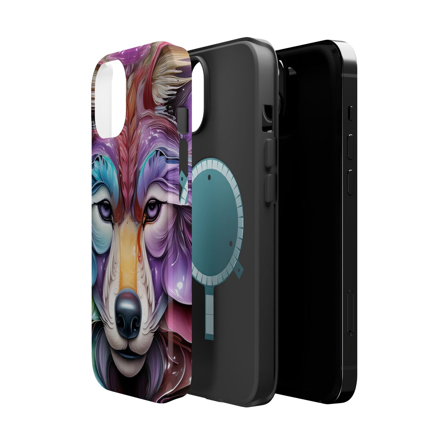 Mag Safe Vibrant Wolf Art - Colorful Wolf Design, Magnetic Phone Case, Trending iPhone Case