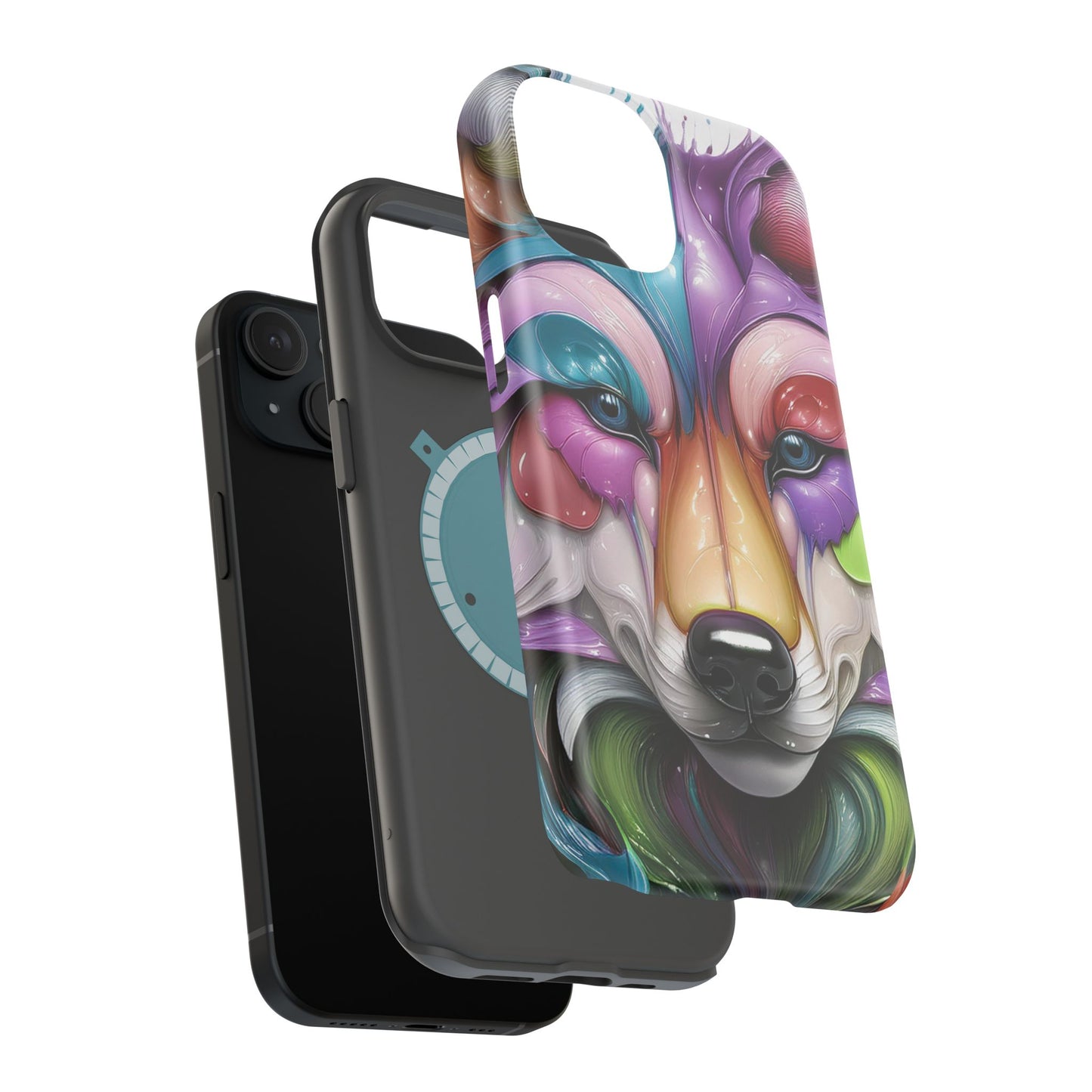 MagSafe iPhone Case with Vibrant Wolf Design, Unique Trending Phone Case, Edgy Colored Wolf Art for iPhone 16, 15, 14, 13 Pro & Plus