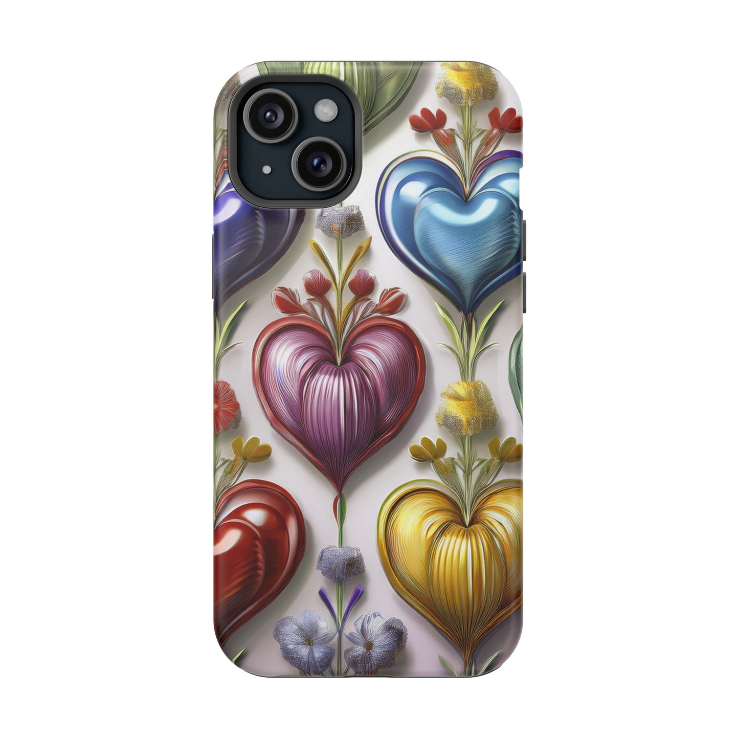 iPhone MagSafe Hearts and Flowers Phone Case, Luxury Mobil Case