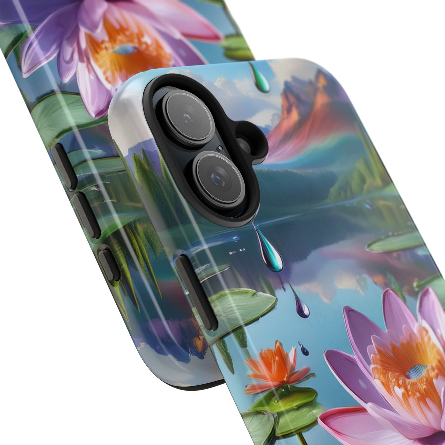 Lily Pads Phone Case, Mountain View Raindrops Nature Scene for iPhone or Samsung Galaxy, Pink Green Blue