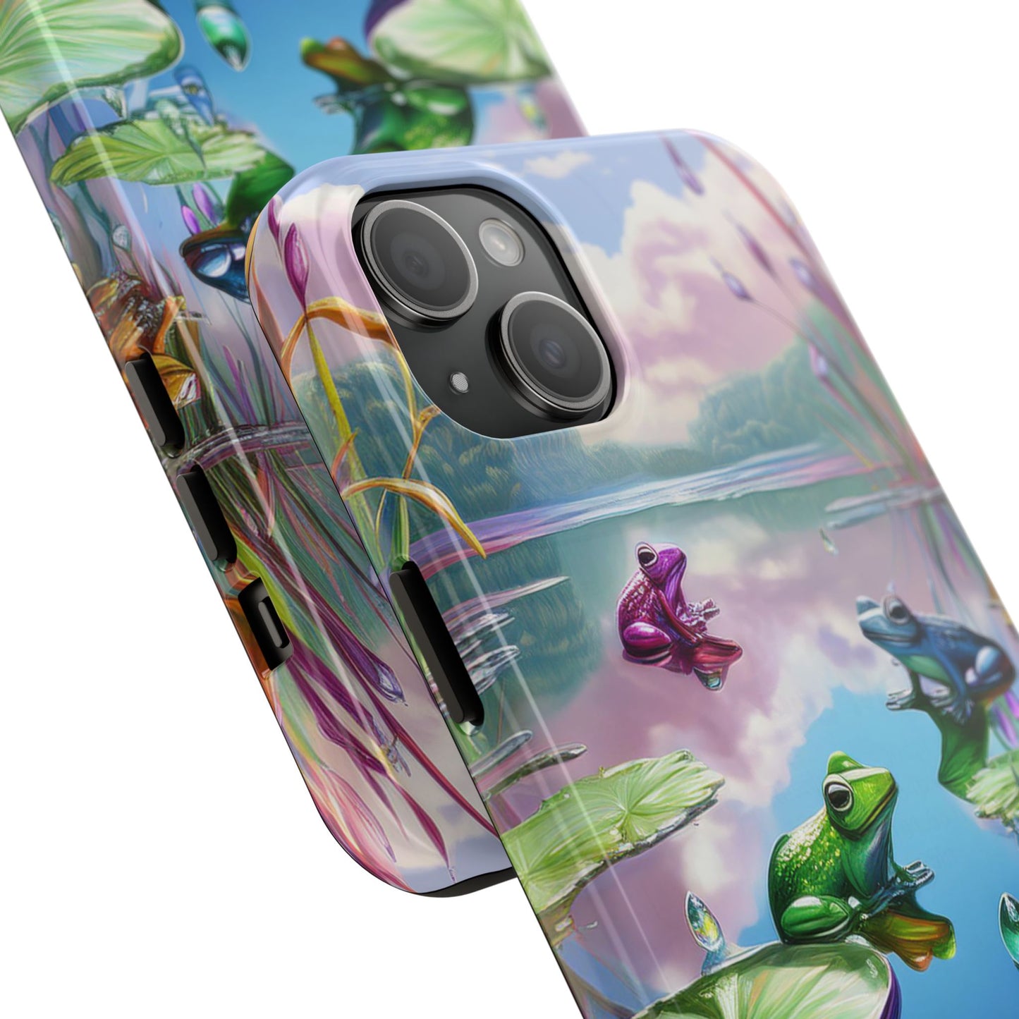 Lily Pads and Frogs Phone Case, Mountain View Raindrops Nature Scene for iPhone or Samsung Galaxy