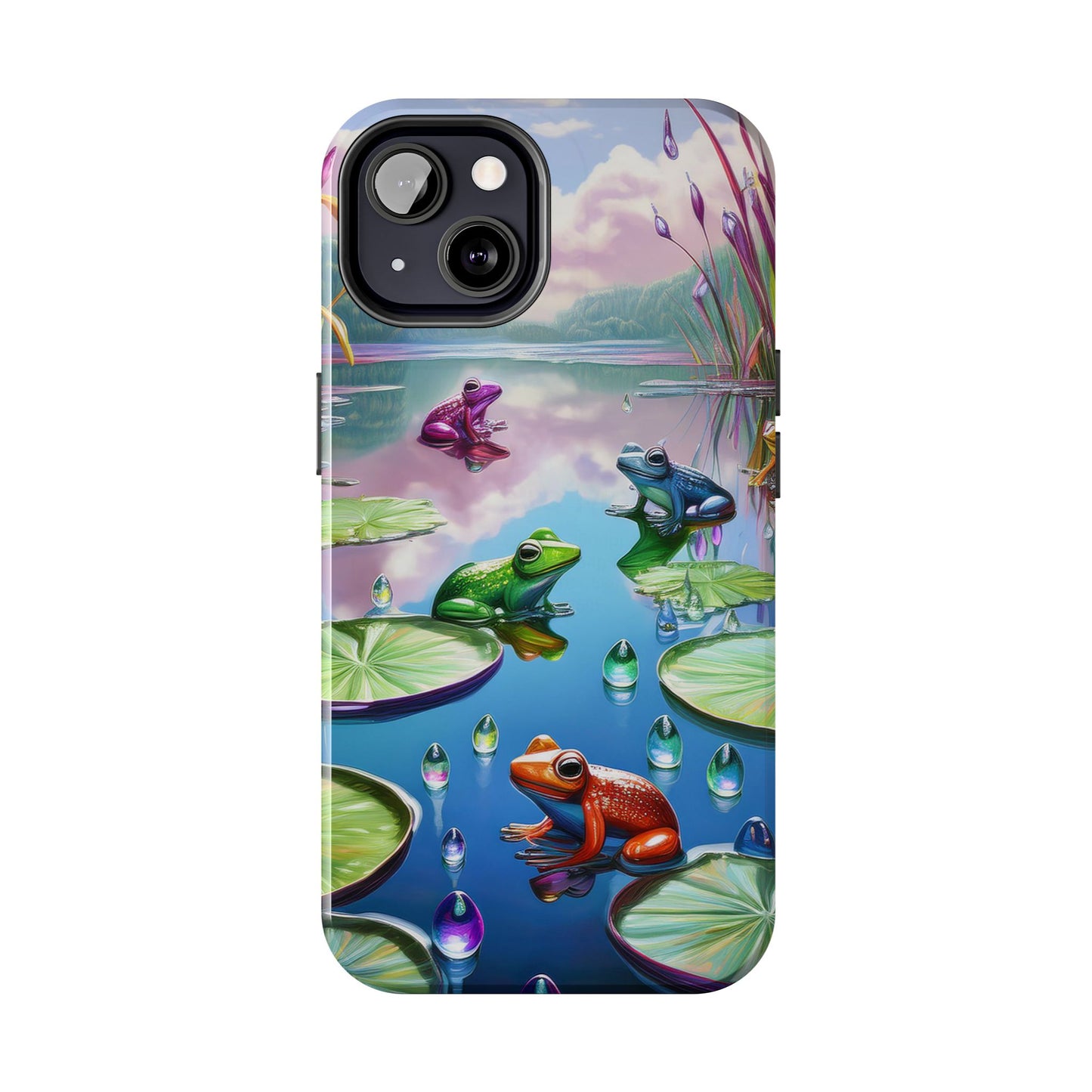 Lily Pads and Frogs Phone Case, Mountain View Raindrops Nature Scene for iPhone or Samsung Galaxy