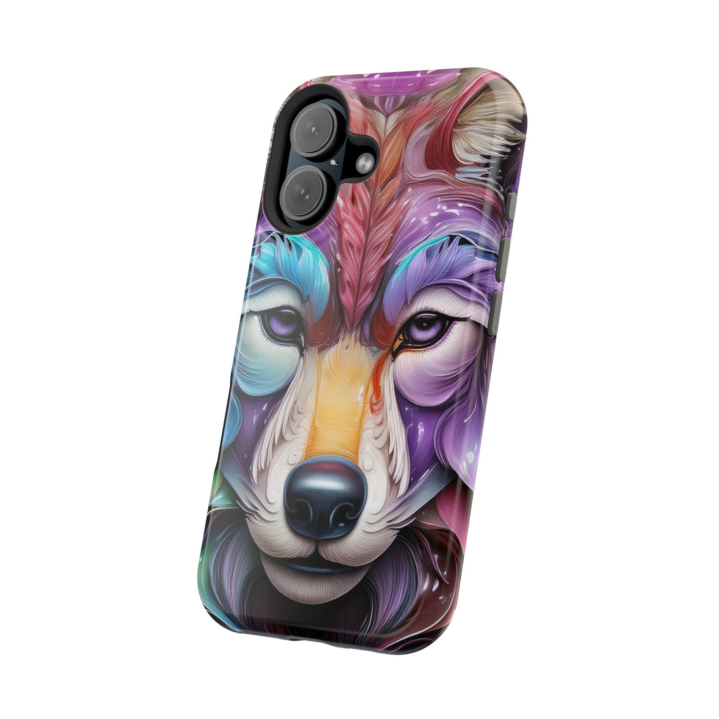Mag Safe Vibrant Wolf Art - Colorful Wolf Design, Magnetic Phone Case, Trending iPhone Case