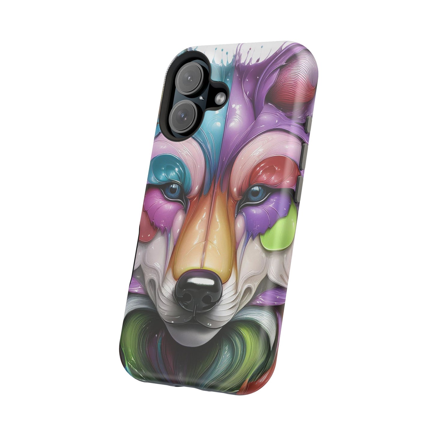 MagSafe iPhone Case with Vibrant Wolf Design, Unique Trending Phone Case, Edgy Colored Wolf Art for iPhone 16, 15, 14, 13 Pro & Plus