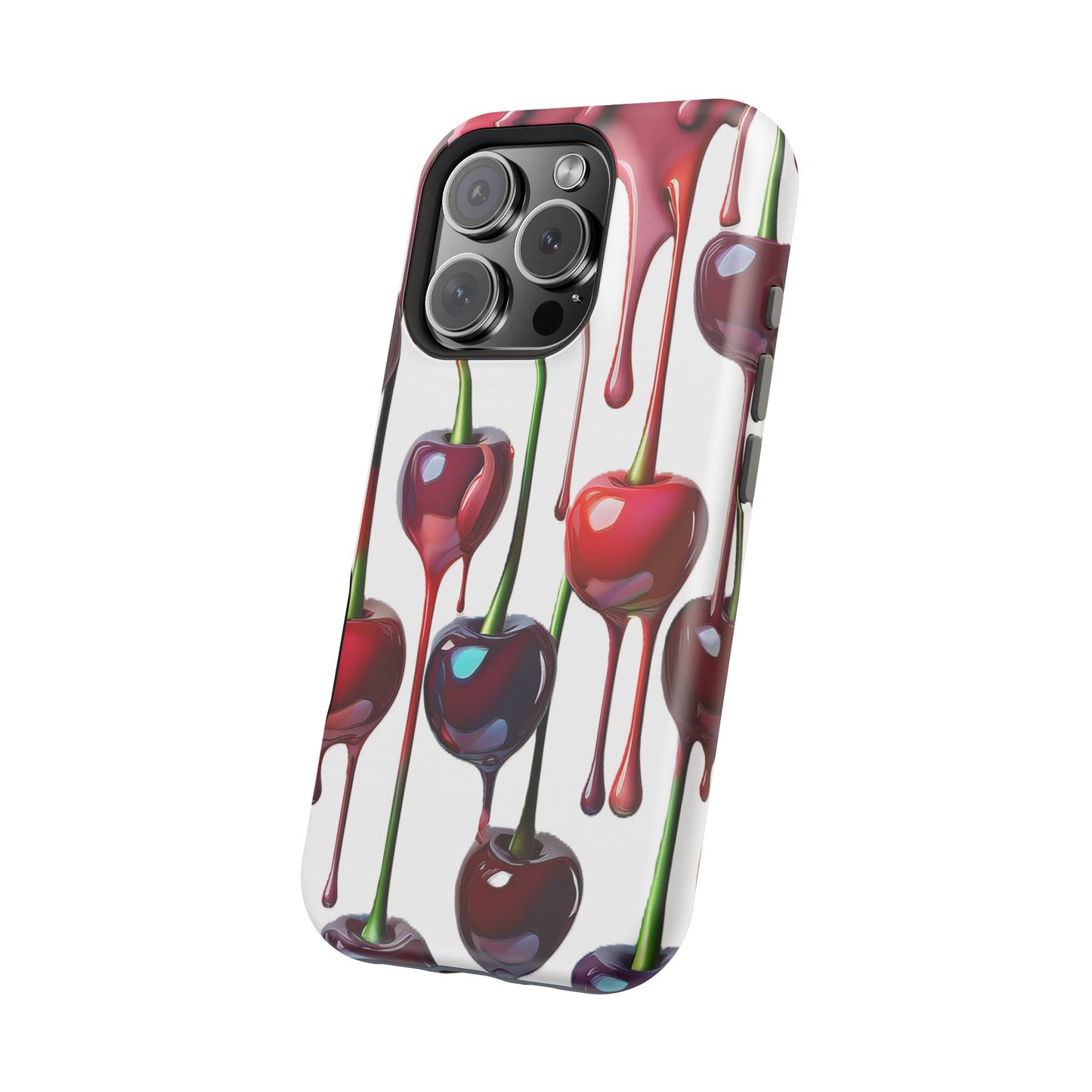 Dripping Cherry Phone Case - Cherry Design, White iPhone Magnetic Phone Case