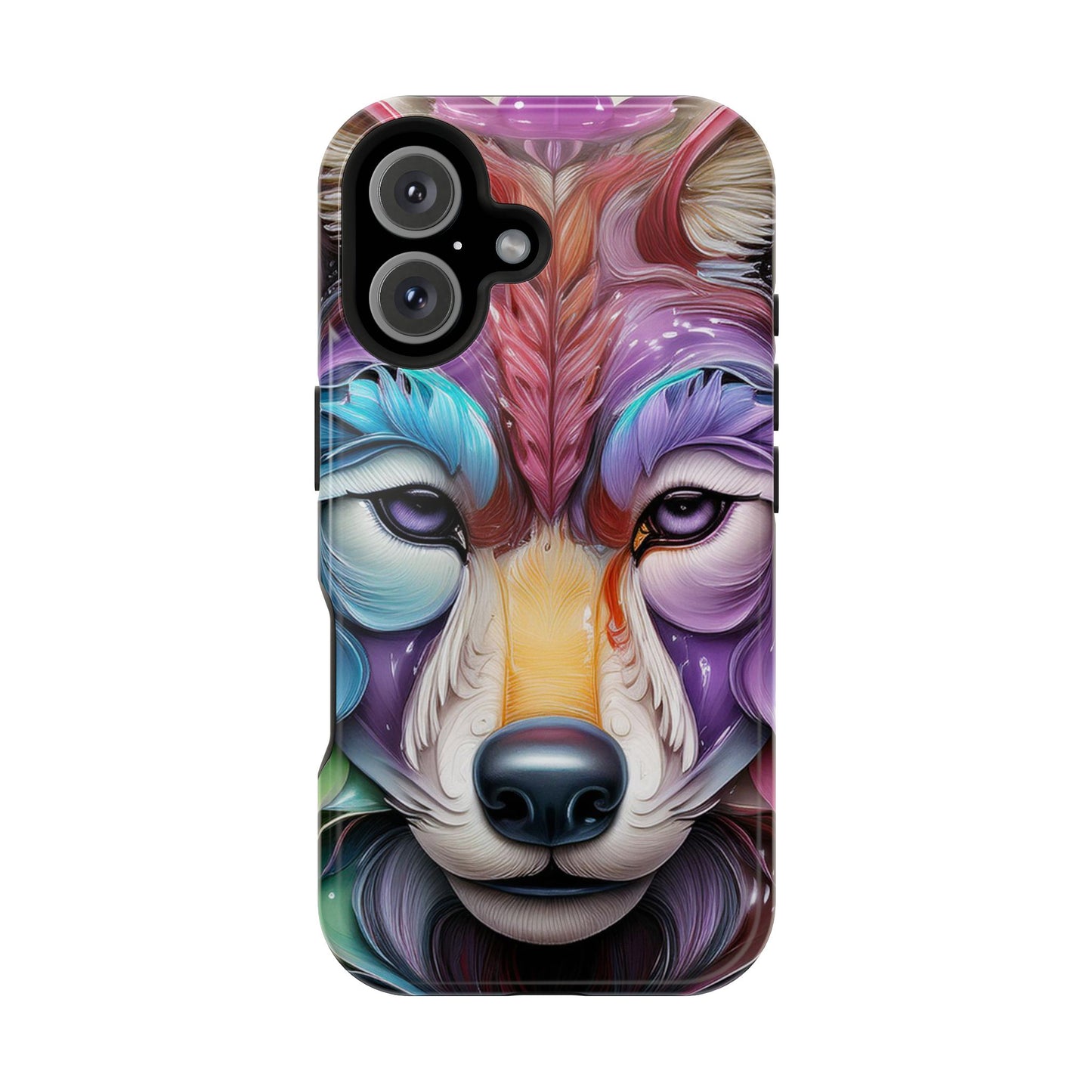 Mag Safe Vibrant Wolf Art - Colorful Wolf Design, Magnetic Phone Case, Trending iPhone Case
