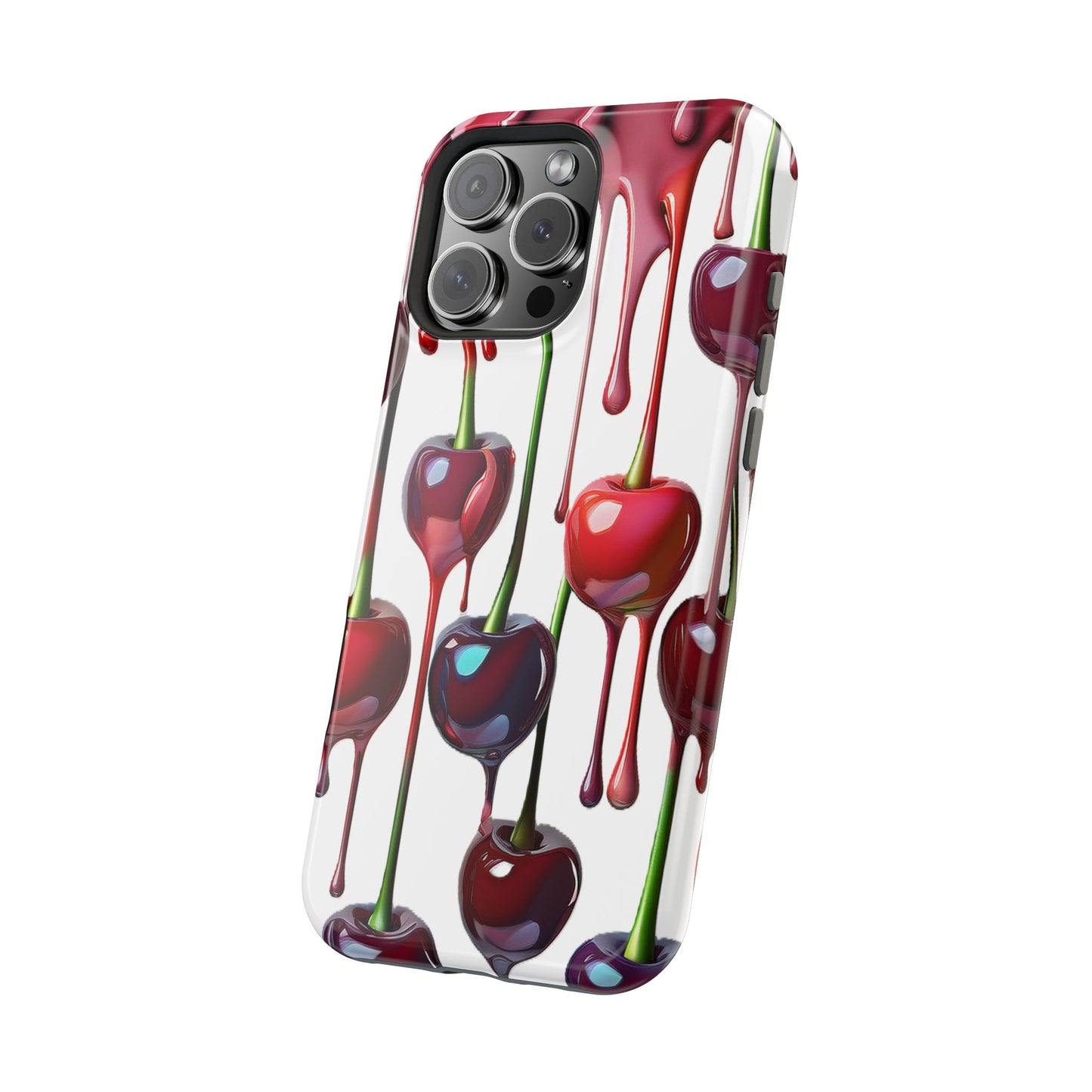Dripping Cherry Phone Case - Cherry Design, White iPhone Magnetic Phone Case