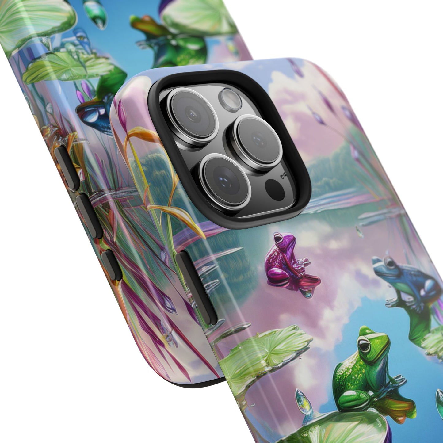 Lily Pads and Frogs Phone Case, Mountain View Raindrops Nature Scene for iPhone or Samsung Galaxy