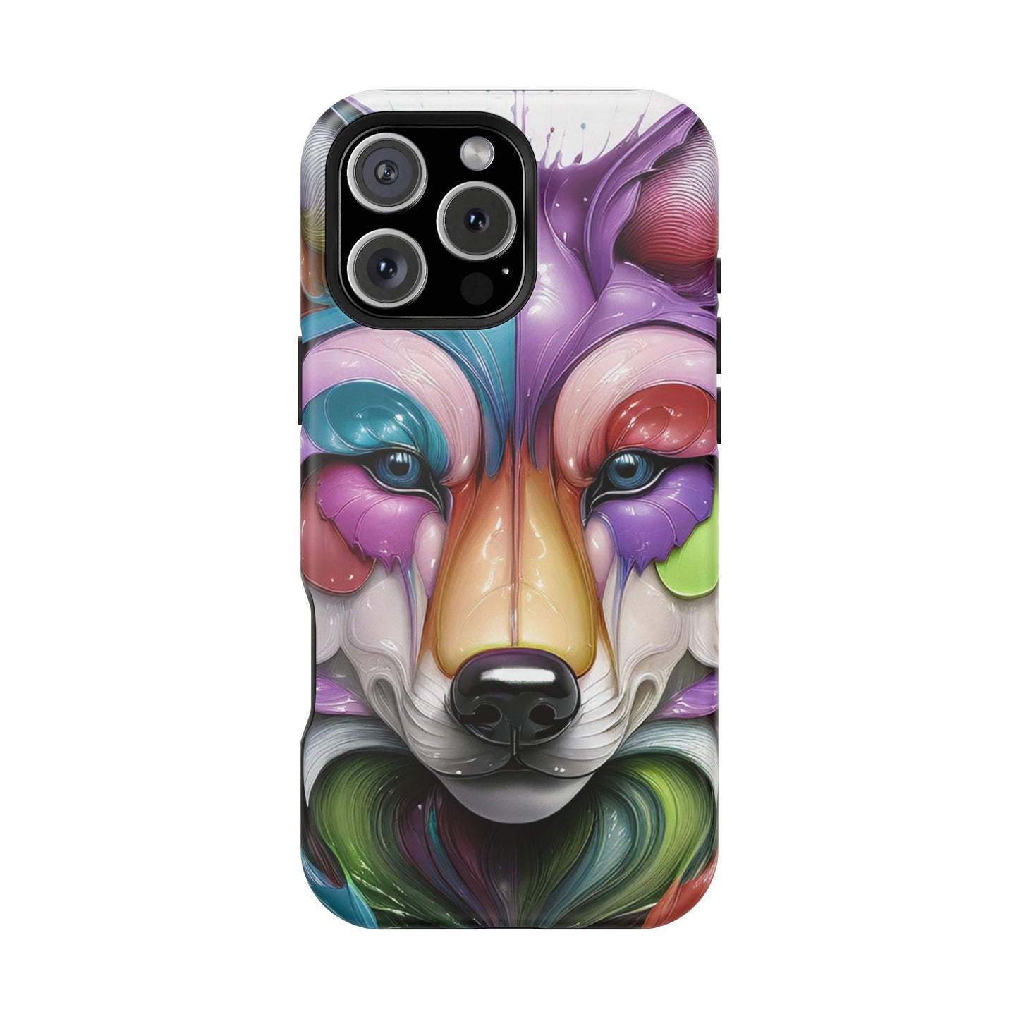 MagSafe iPhone Case with Vibrant Wolf Design, Unique Trending Phone Case, Edgy Colored Wolf Art for iPhone 16, 15, 14, 13 Pro & Plus